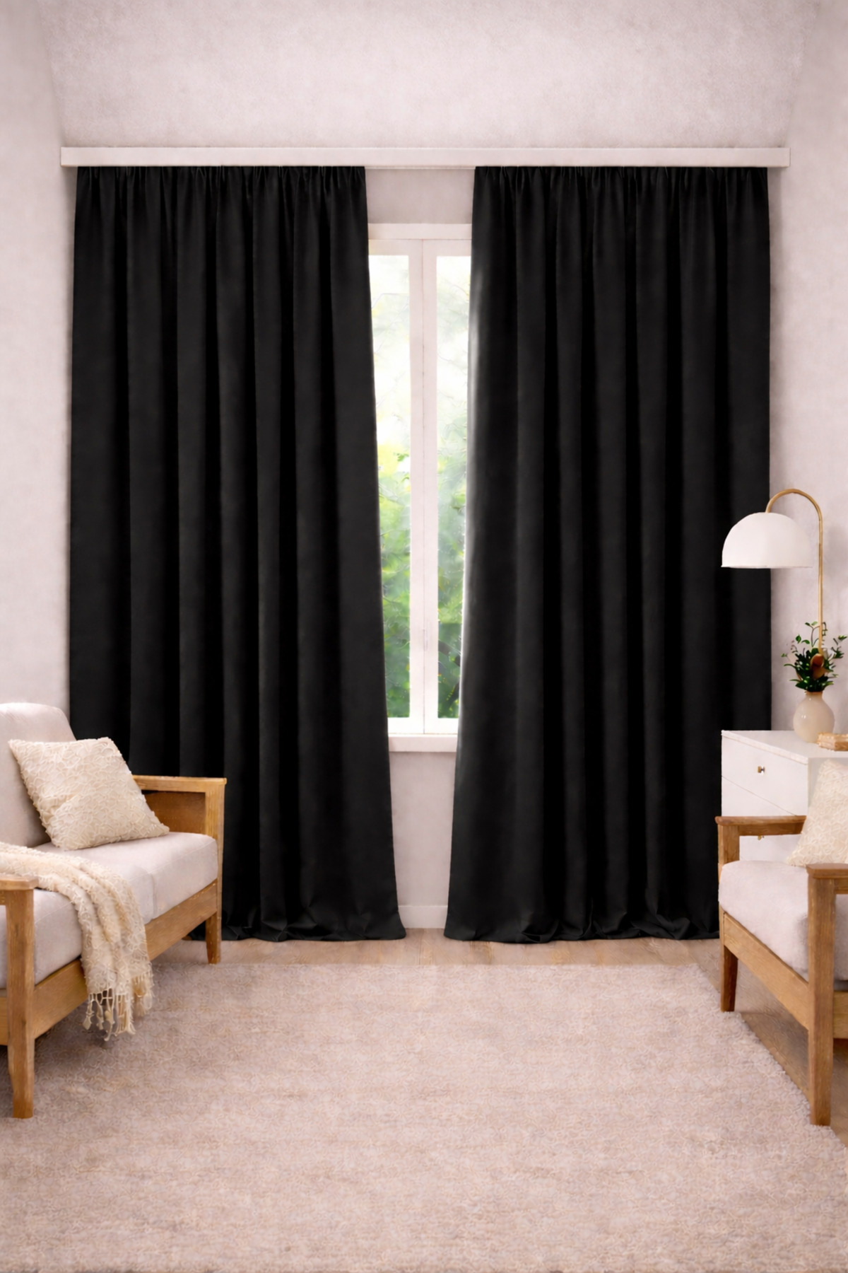 Linen Look Background Curtain Extra Wing Living Room Living Room Black