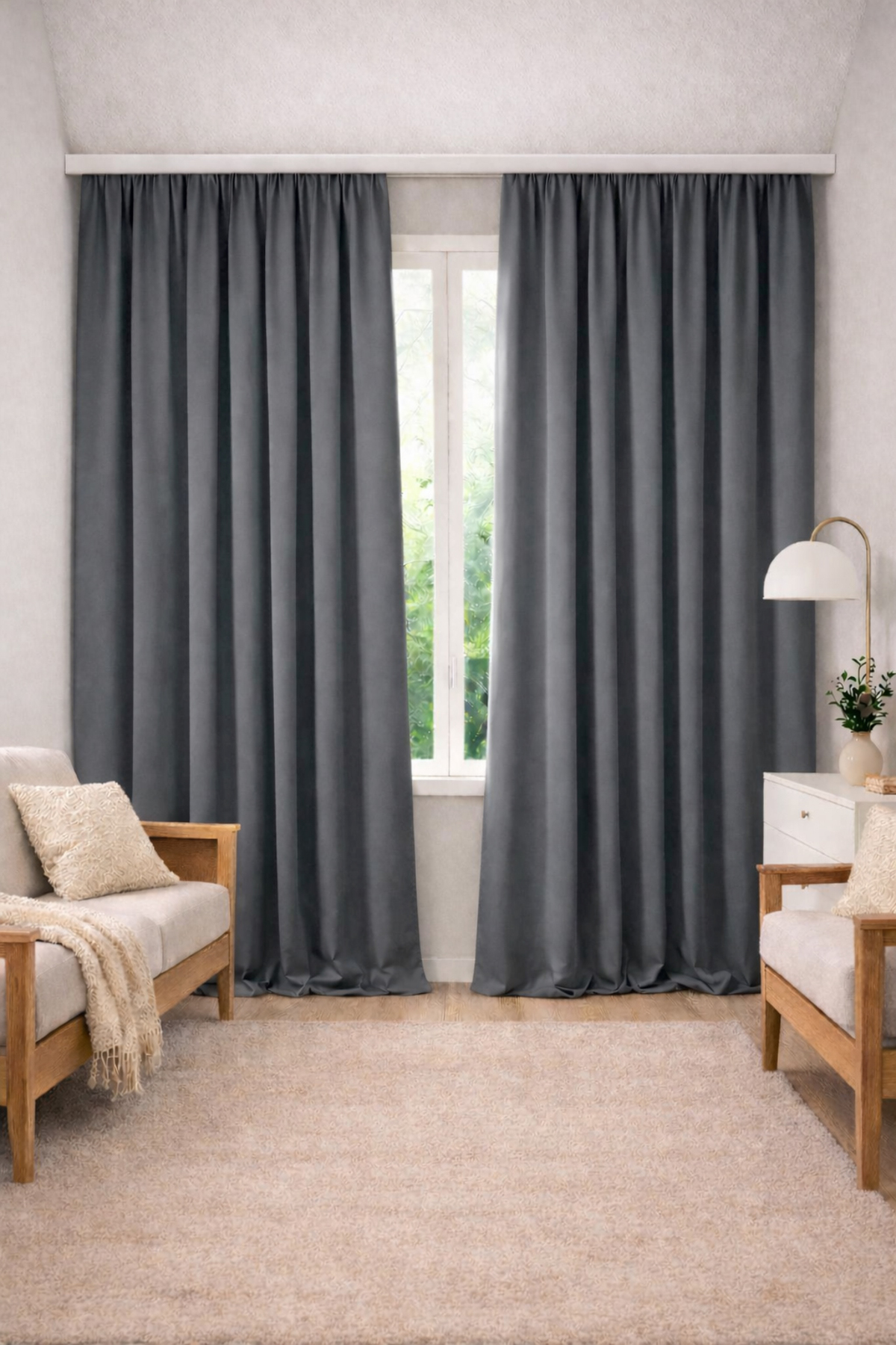 Linen Look Background Curtain Extra Wing Living Room Living Room Dark Gray