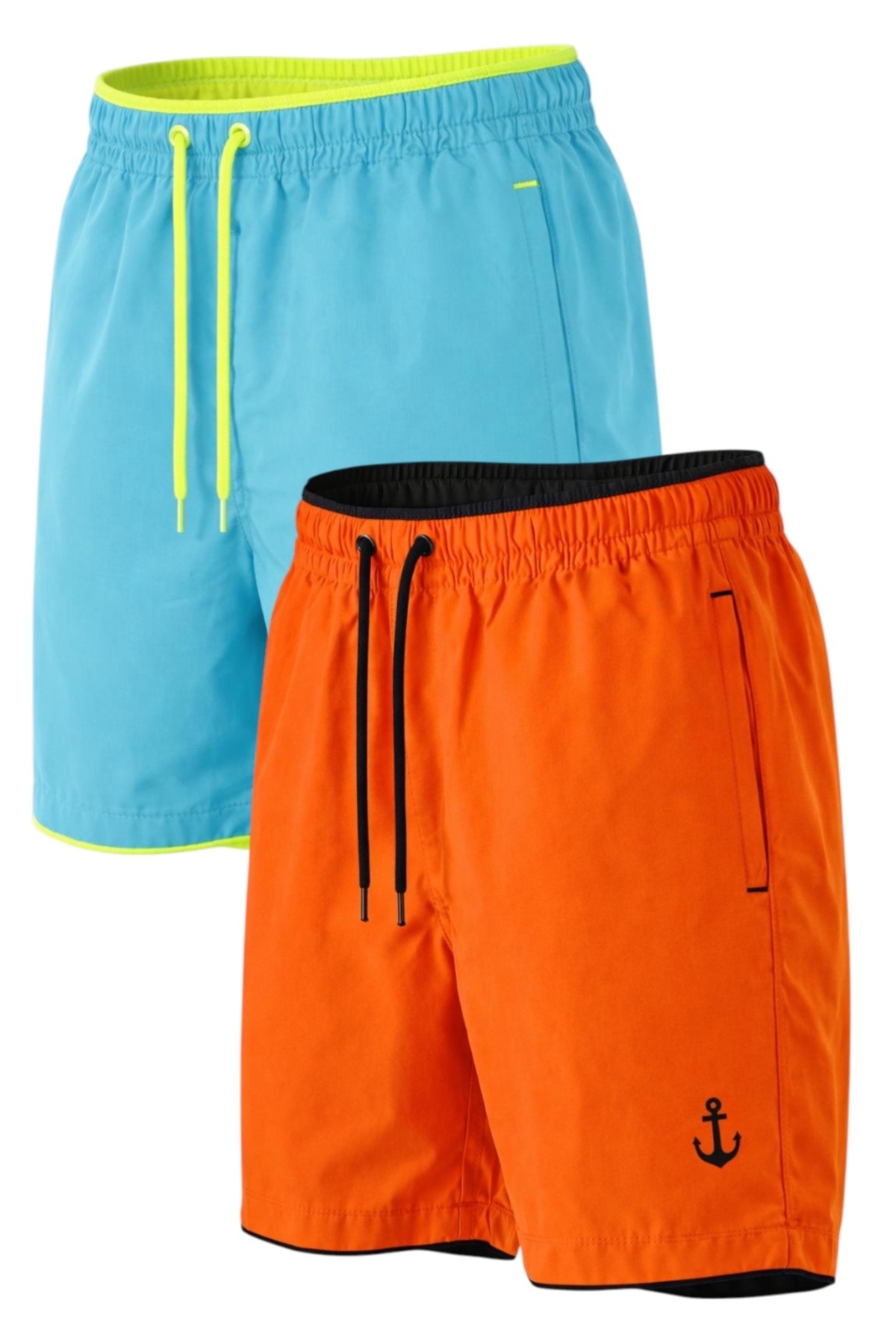2-piece Pocket Zipper Lined Colorful Sea Shorts