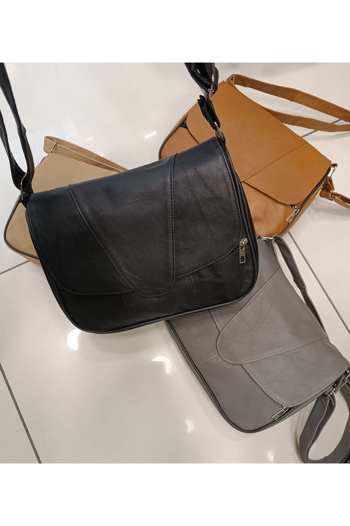 Sellona Bags Hakiki Deri Kadın Omuz ve Postacı Çanta/ Kadın Siyah Deri Çanta