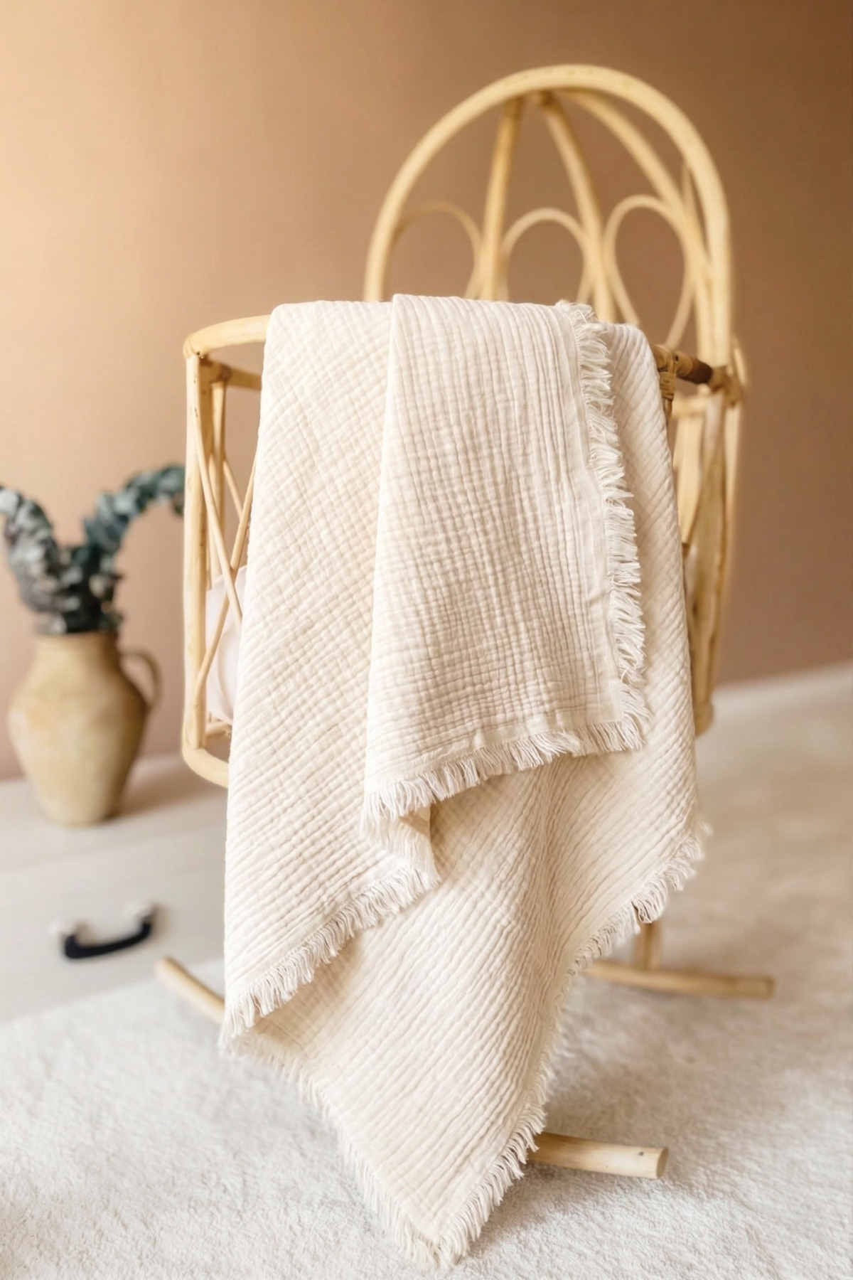 100% Cotton 4-Tier Muslin Baby Blanket Tassel Soft Textured 80x100cm