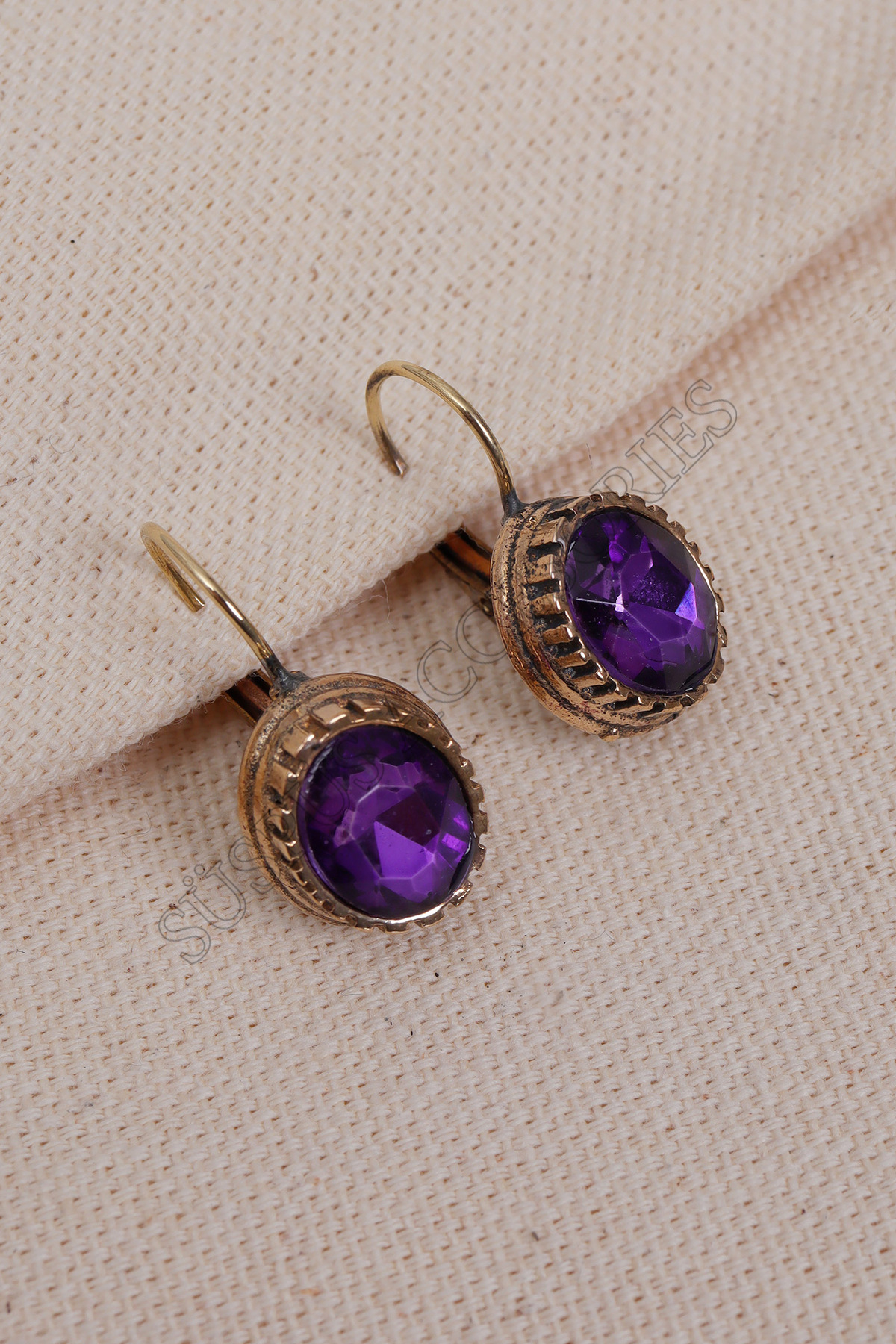 Oval Authentic Earrings with Purple Crystal Gemstone