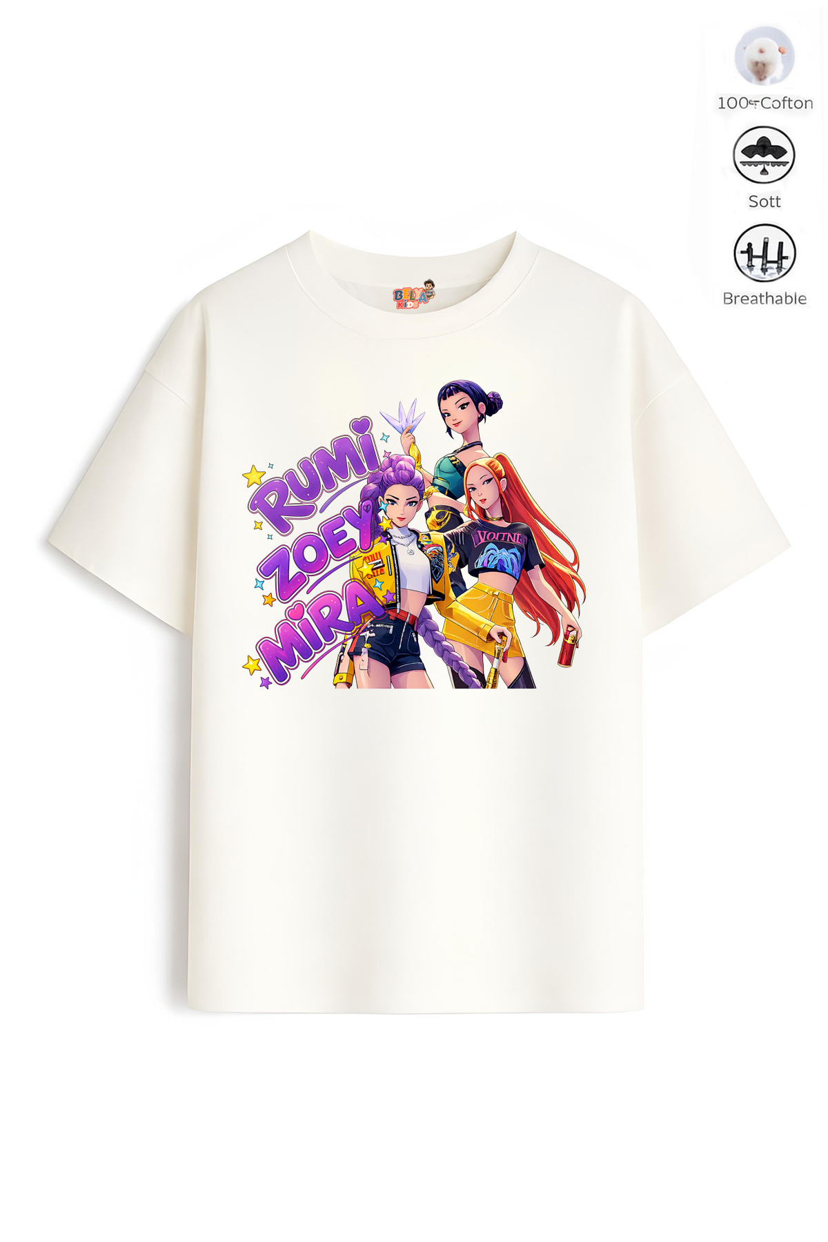 Belya Kids Wear Tricou oversize pentru fete Full Mold Hun Design 5