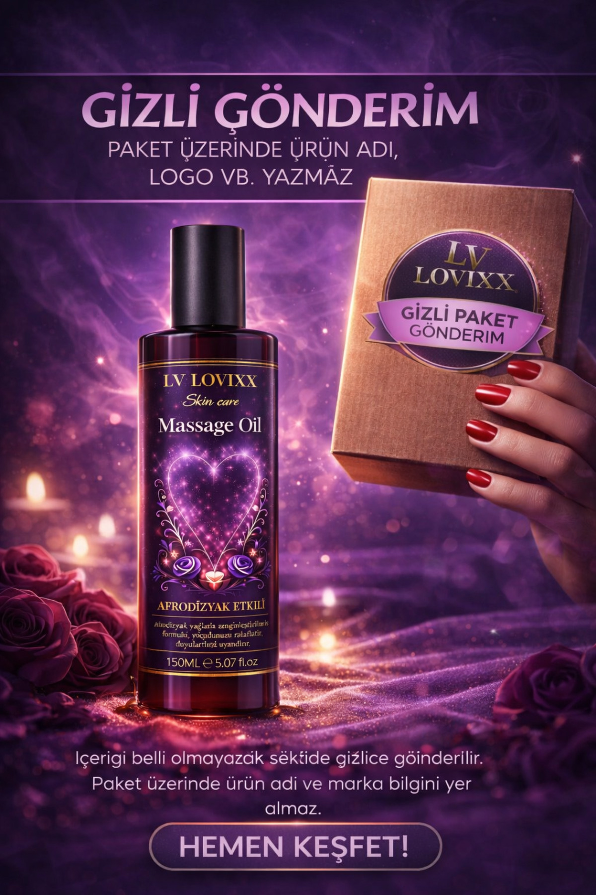 Lovix Masaj Yagi , Tutku Uyandirici Vücut Yagi, Gizli Paketli 150ml