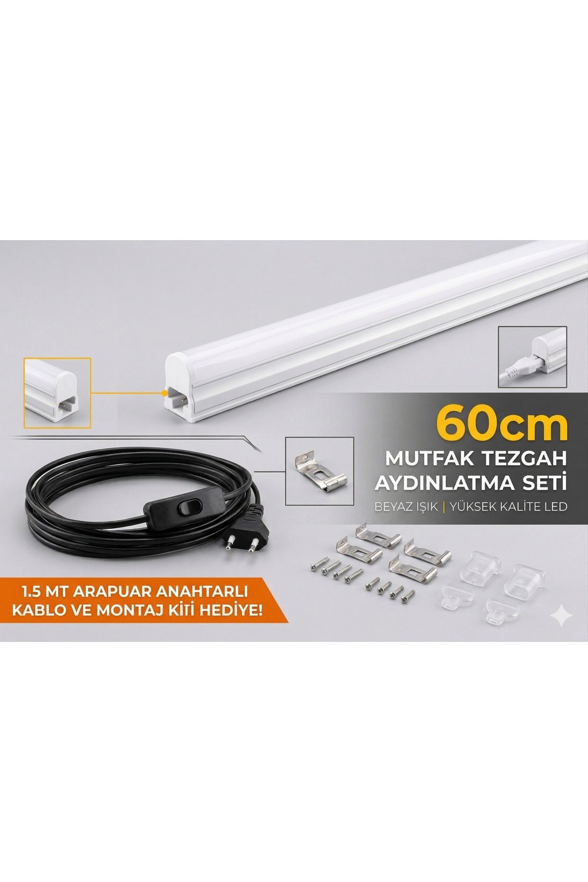Markasız ucuz 60 cm Mutfak Tezgah Aydınlatması Anahtarlı Kablolu