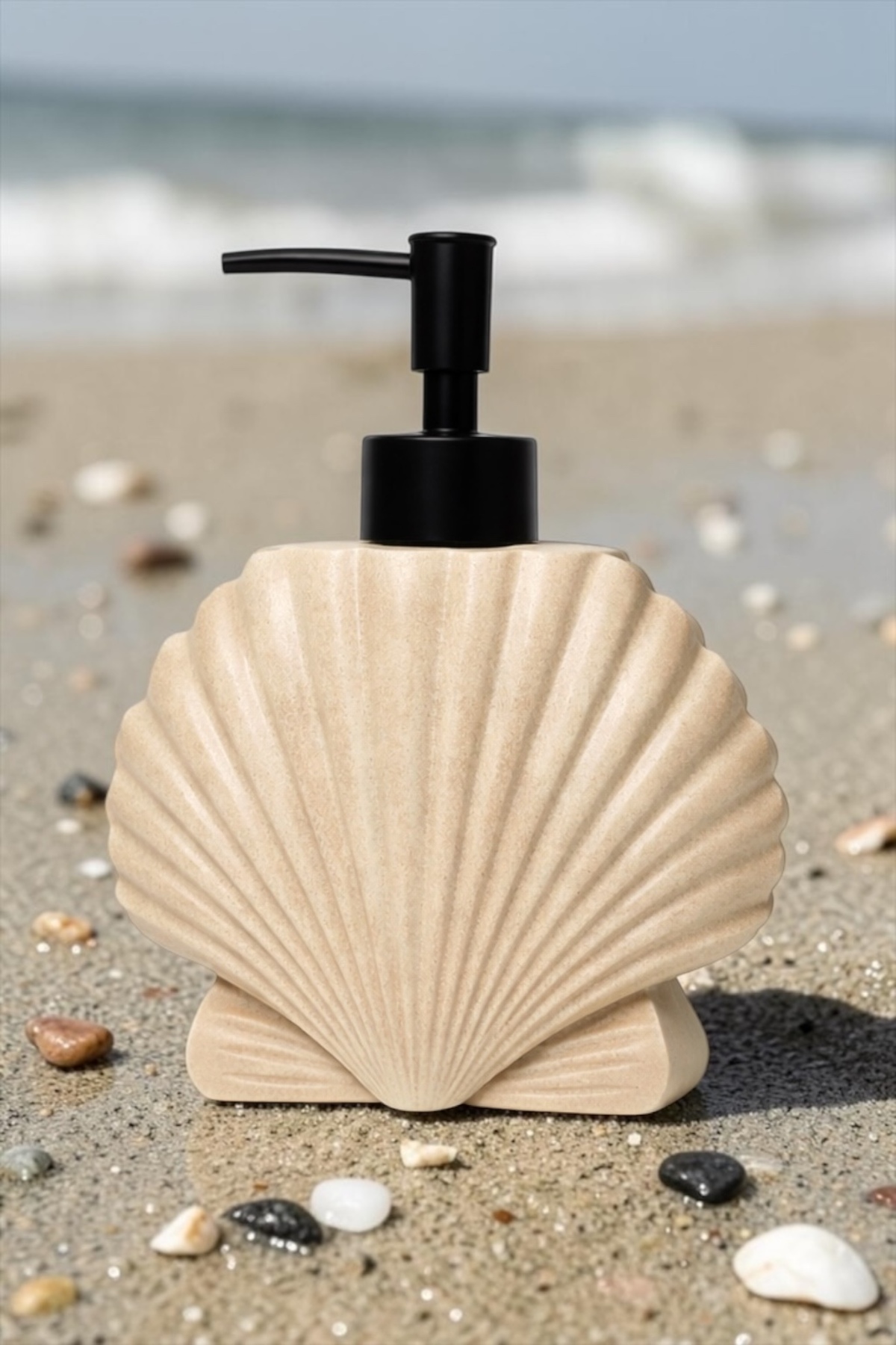 Krem Rengi Deniz Kabuğu İstiridye Model Ocean Sıvı Sabunluk| Mutfak ve Banyo Sabunluğu