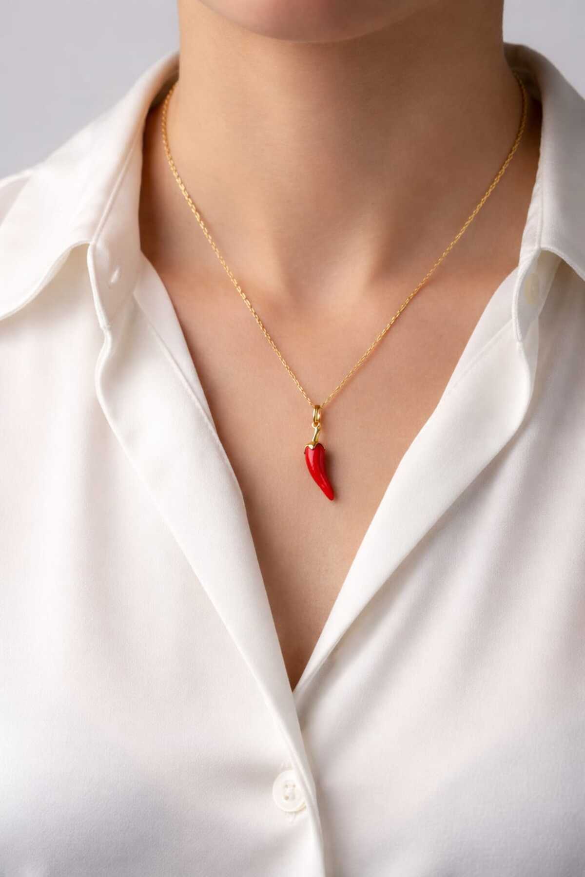 Papatya Silver 925 Ayar Gümüş Şans Bereket Mineli Biber Kolye görsel 2