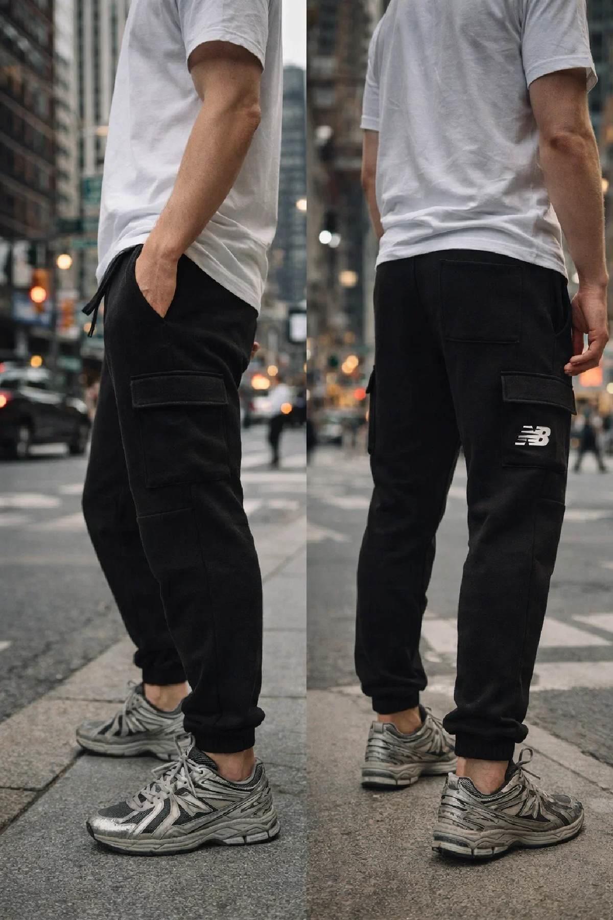 شلوار ورزشی مردانه مشکی با لبه کشسان نیو بالانس شلوار ورزشی New Balance