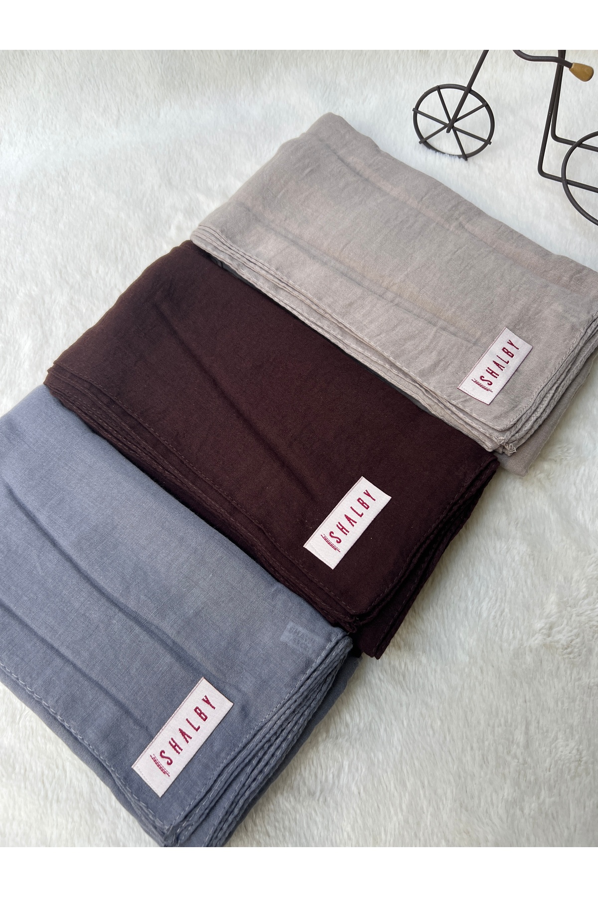 Hijab Plain Cotton Crash Shawl 3-Piece Set ( Light Smoked-Bitter Brown-Mink)
