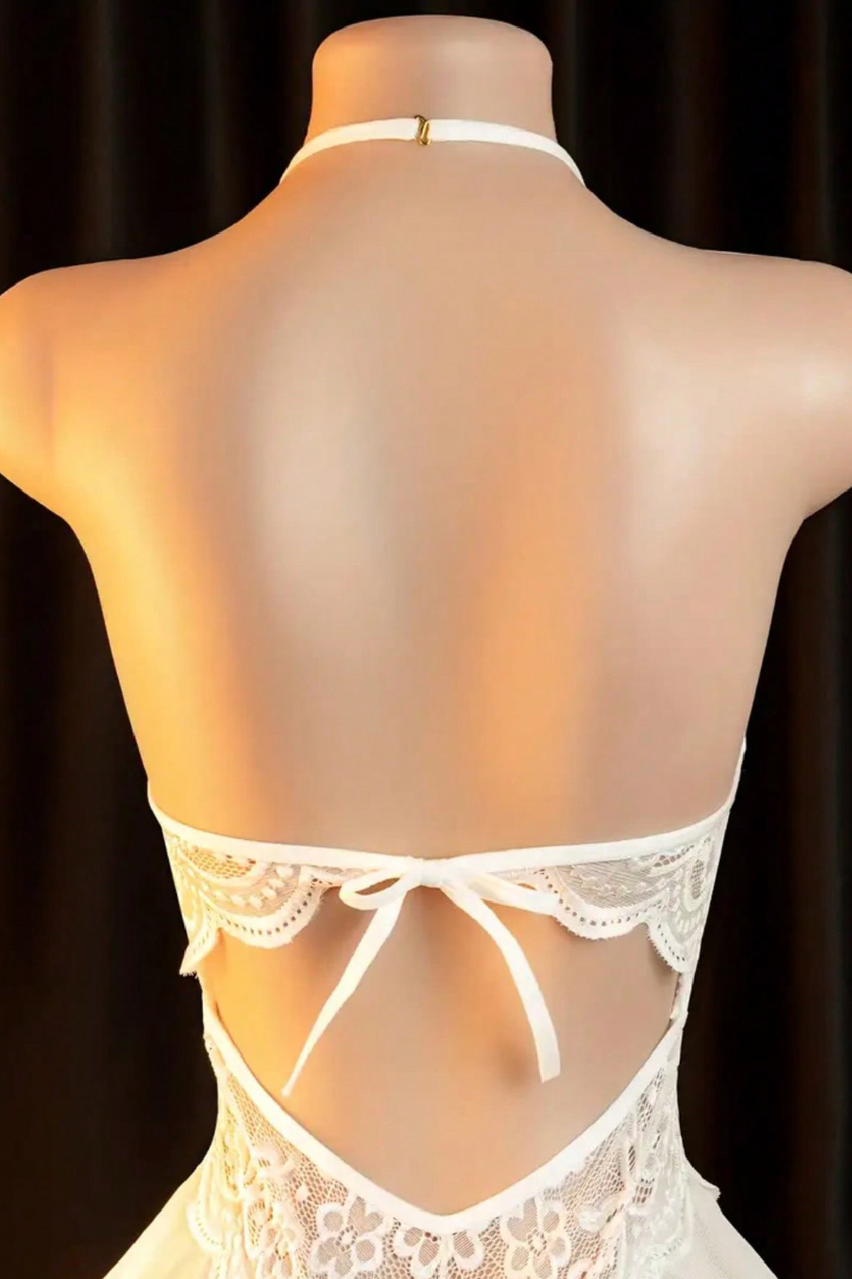 Imoda  Kadın Beyaz Dantel ve Tül Detaylı Derin V Yaka Teddy Gecelik - Görsel 5