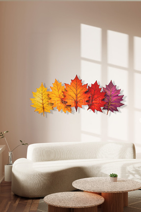 macrodec Luminous Leaves Parlak Sonbahar Esintisi Metal Tablo - Renkli Yaprak...