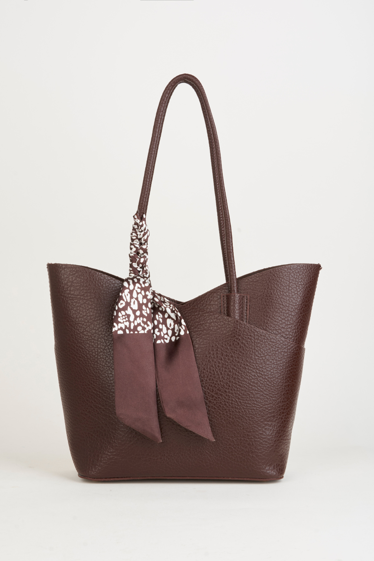 Women Camellia Brown Scarf And Organizer Gift Snap Closure Hand Arm And Shoulder Bag