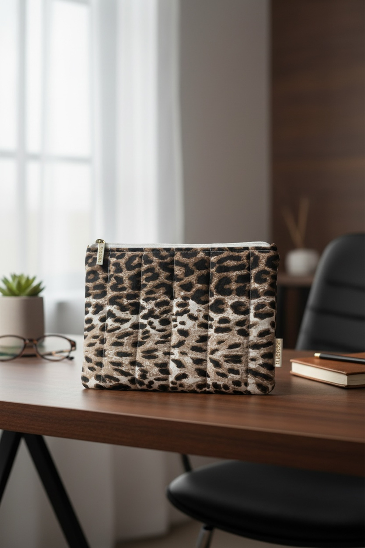 Bestway ve Diğeri  Leopar desenli Tablet dosya makyaj çantası