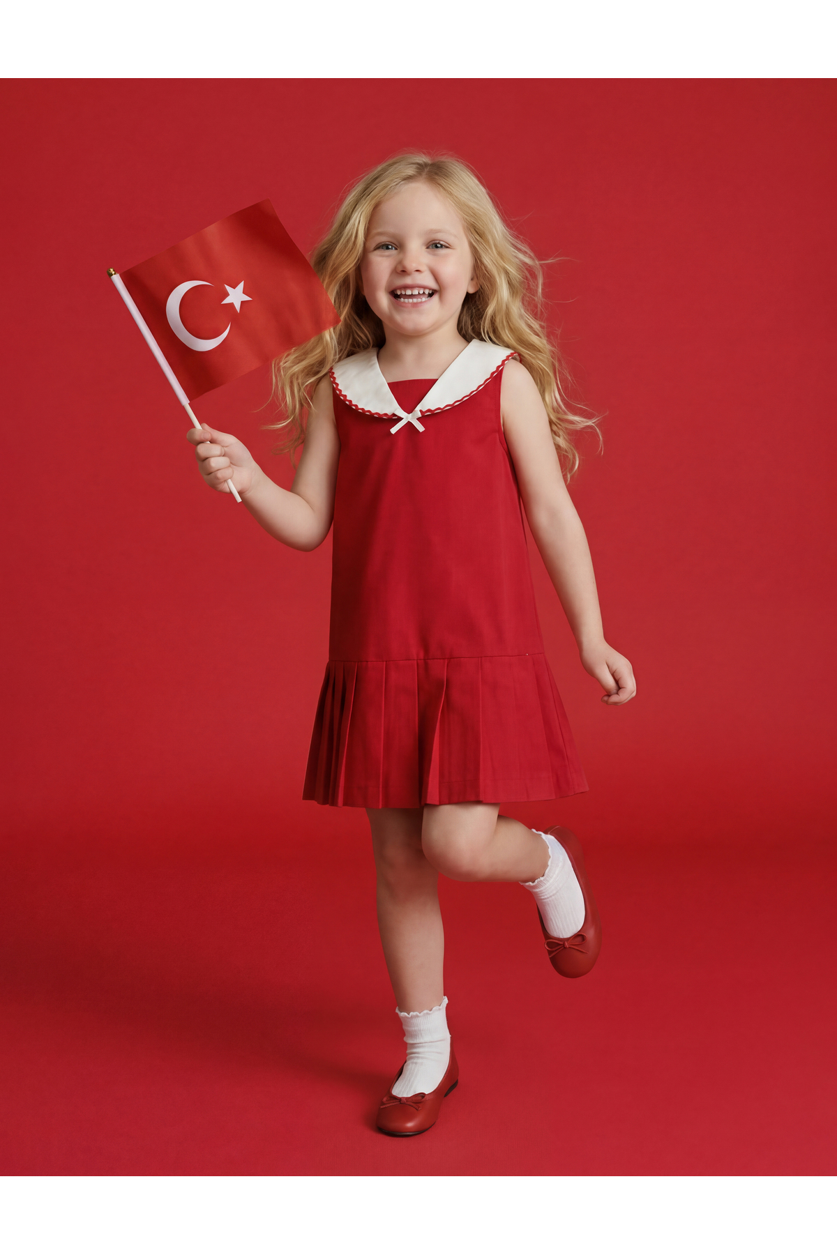 Koton Pamuklu Kolsuz Bebe Yaka A Kesim Pileli Elbise