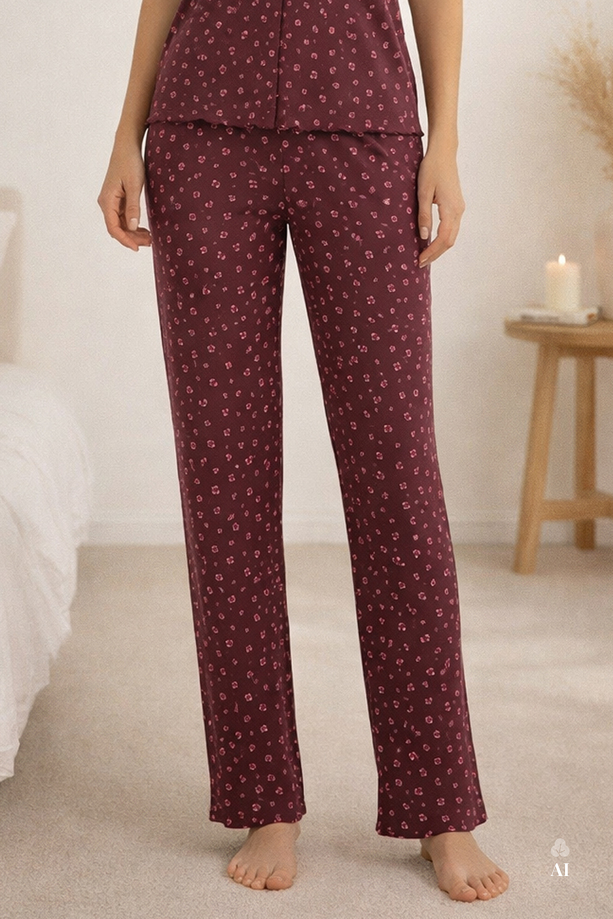 koza iç giyim Kadın Kısa Kollu Fiyonklu Fitilli Pijama Takımı görsel 3