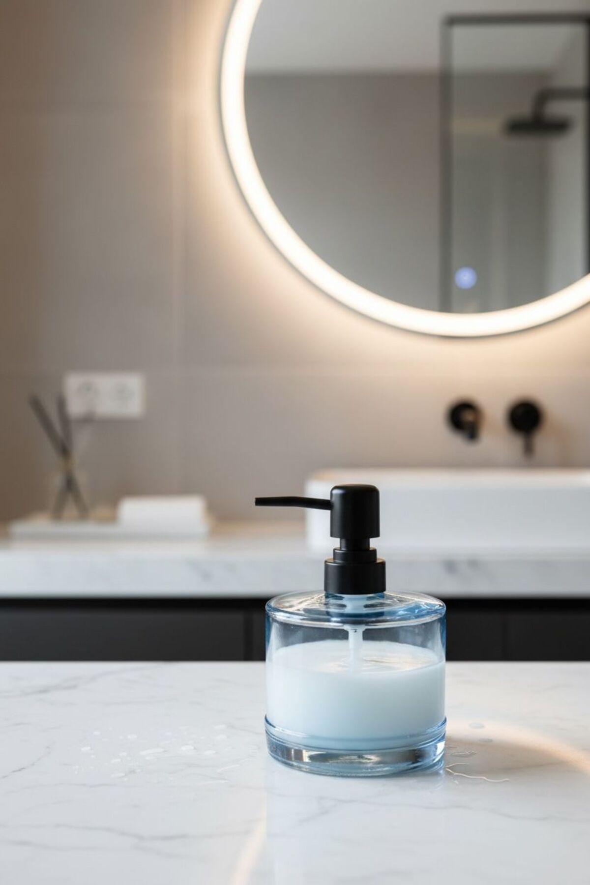 Antrasit Siyah Sıvı Sabunluk 500 ml | Yuvarlak Tasarım Dekoratif Sabunluk