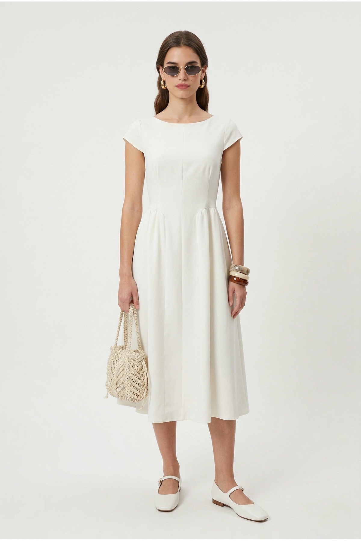 Ritnice Women's Verano Lined Backless Boat Neck Midi Woven Ecru Dress-  Trendyol