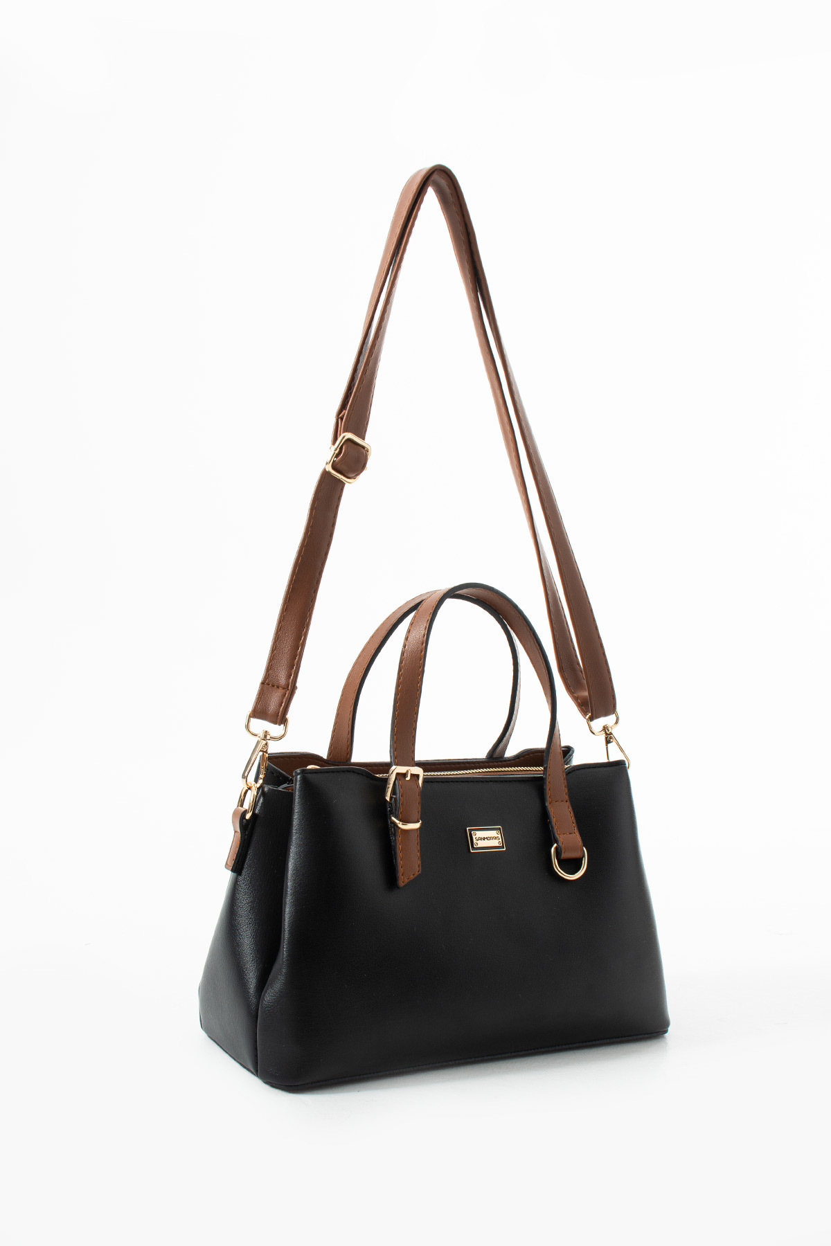 Women's Faux Leather Gold Buckle Hand and Shoulder Bag