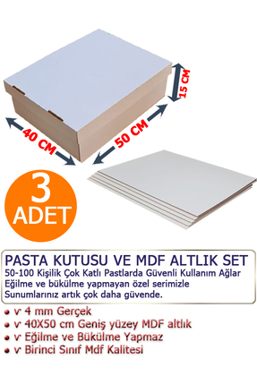kutucum 40 X 50 X 15 cm 3 ADET Pasta Kutusu ve 4 mm MDF Altlık Seti (TAKIM)