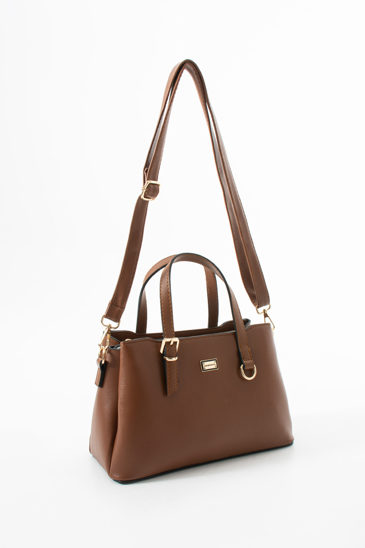 Women's Faux Leather Gold Buckle Hand and Shoulder Bag