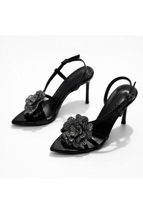 PATRON SHOES Kadın Taş Detaylı İnce Topuklu Stiletto Sandalet Şık Abiye Ayakkabı