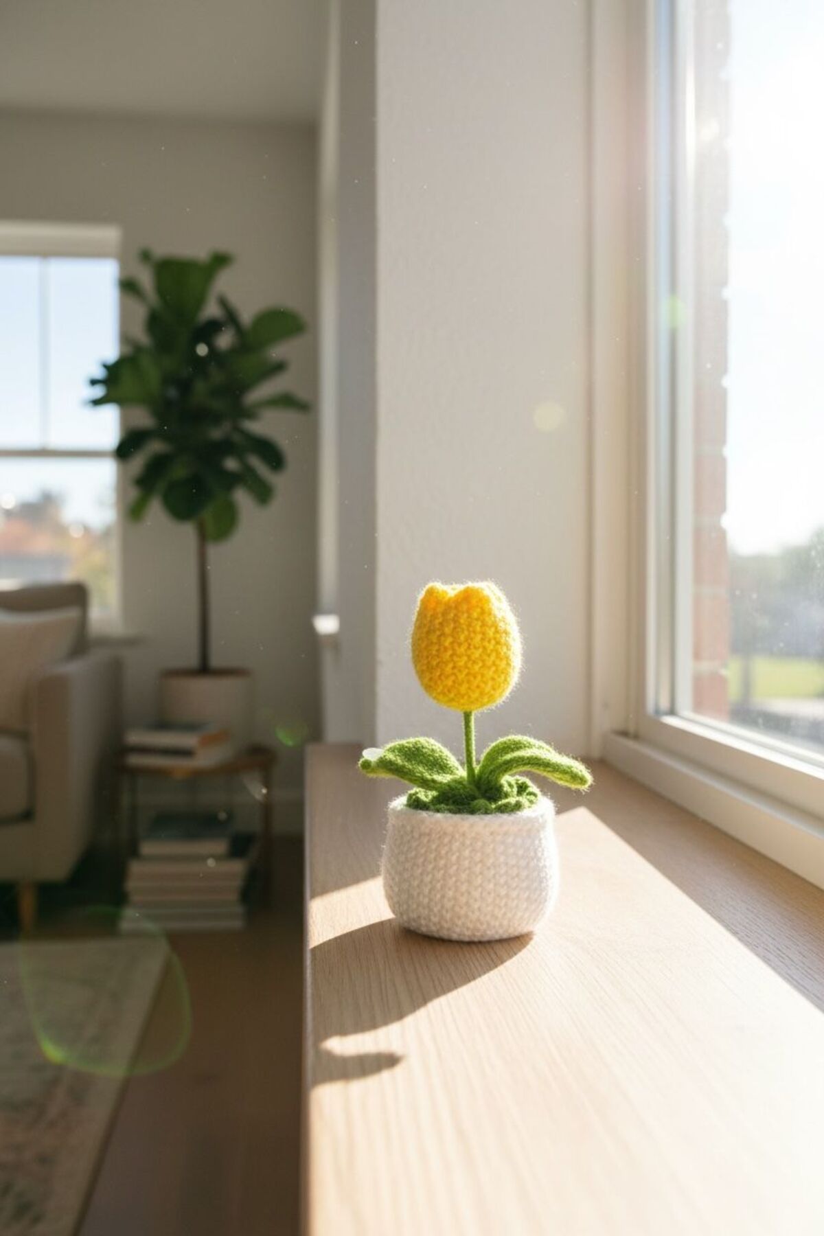 Pembe Örgü Lale Çiçek | El Yapımı Dekoratif Tasarım