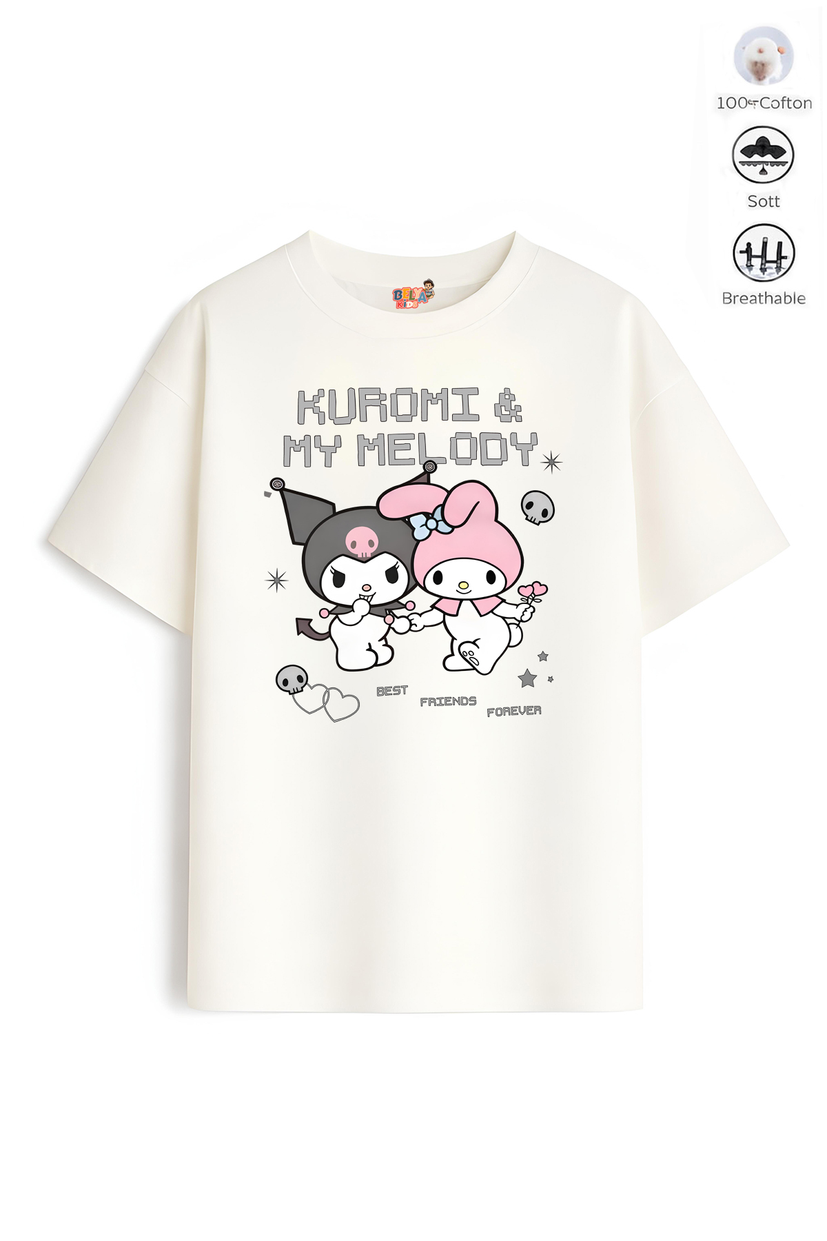 Belya Kids Wear Girl's Full-Fit Kur Melo Design 40 Oversize T-Shirt