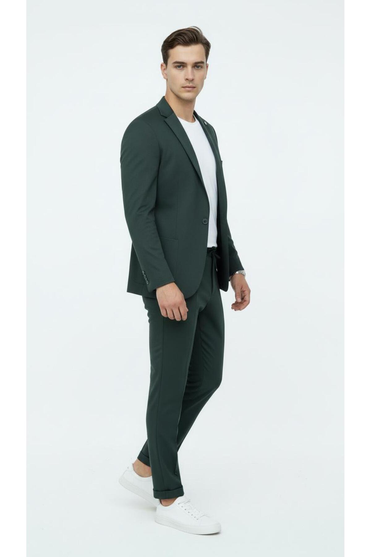 Plus Scorpion Erkek Tek Düğme Takım Elbise Jogger Pantolon Lastikli Bağcıklı Duble Paça Çift Yırtmaçlı görsel 3