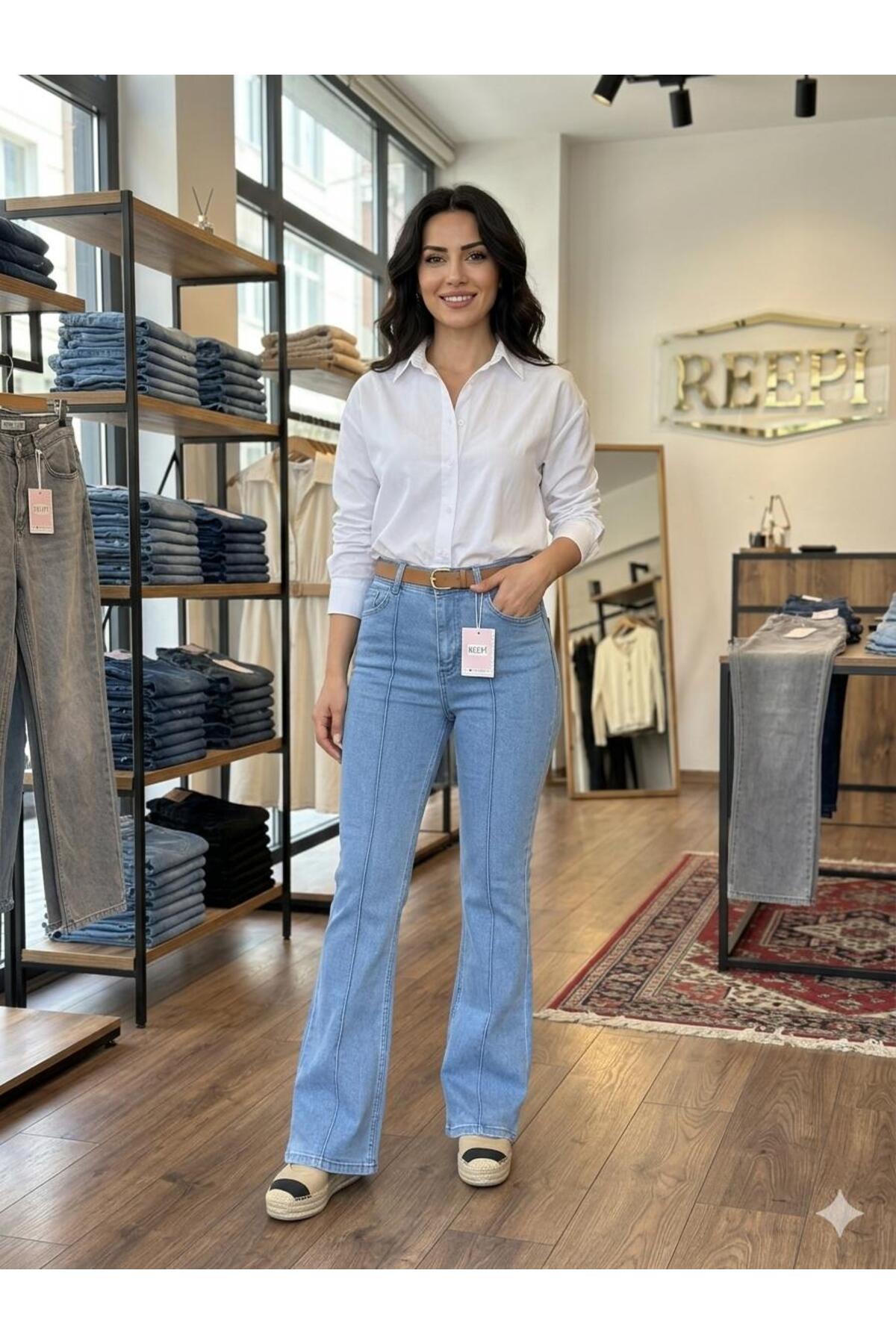 OwenLife  REEPİ Jeans Pensl İspanyol Paça Riglalı Pensli Yüksek Bel BOY:104CM - Görsel 3