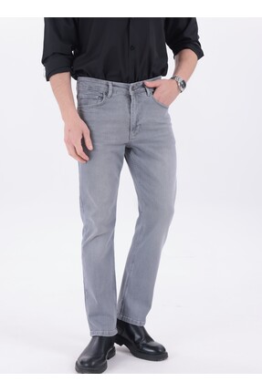 blayn jeans Erkek Gri Regular Fit Düz Paça Esnek Denim Kot Pantolon Günlük