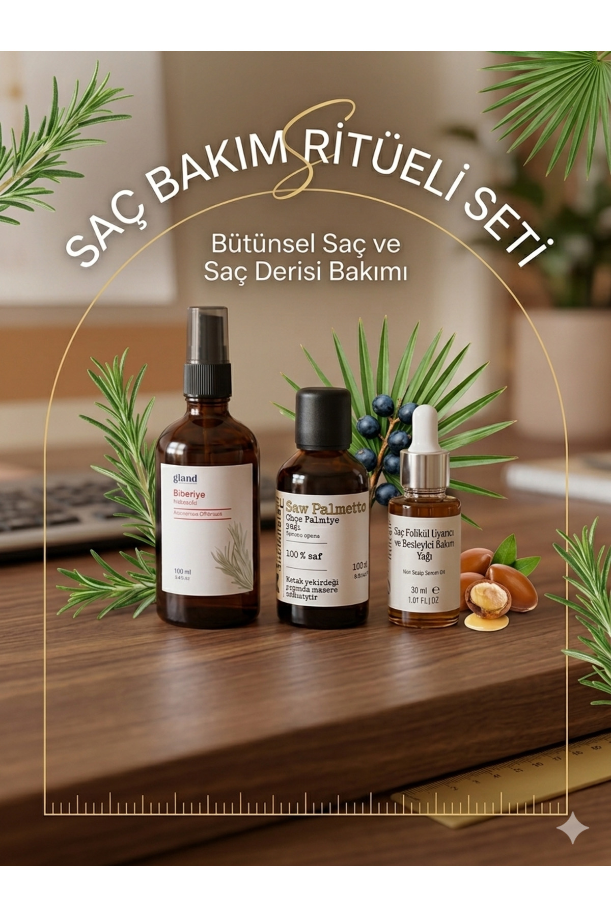 GLAND Aromaterapi Saç Bakım Ritüeli Seti - Saç Folikül Uyarıcı - Saw Palmetto(Cüce Palmiye) Yağı - Biberiye Hidrosolü — saçbakım ritüeli