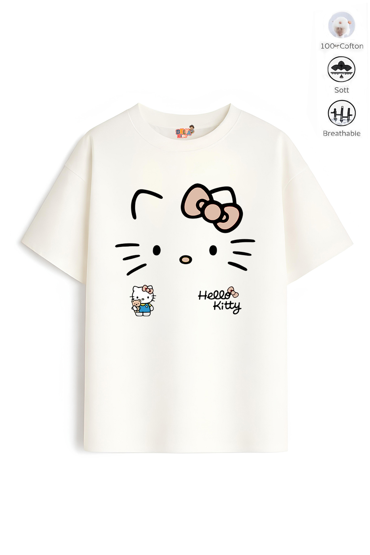 Belya Kids Wear Girl's Full-Fit Hello Design 47 Oversize T-Shirt