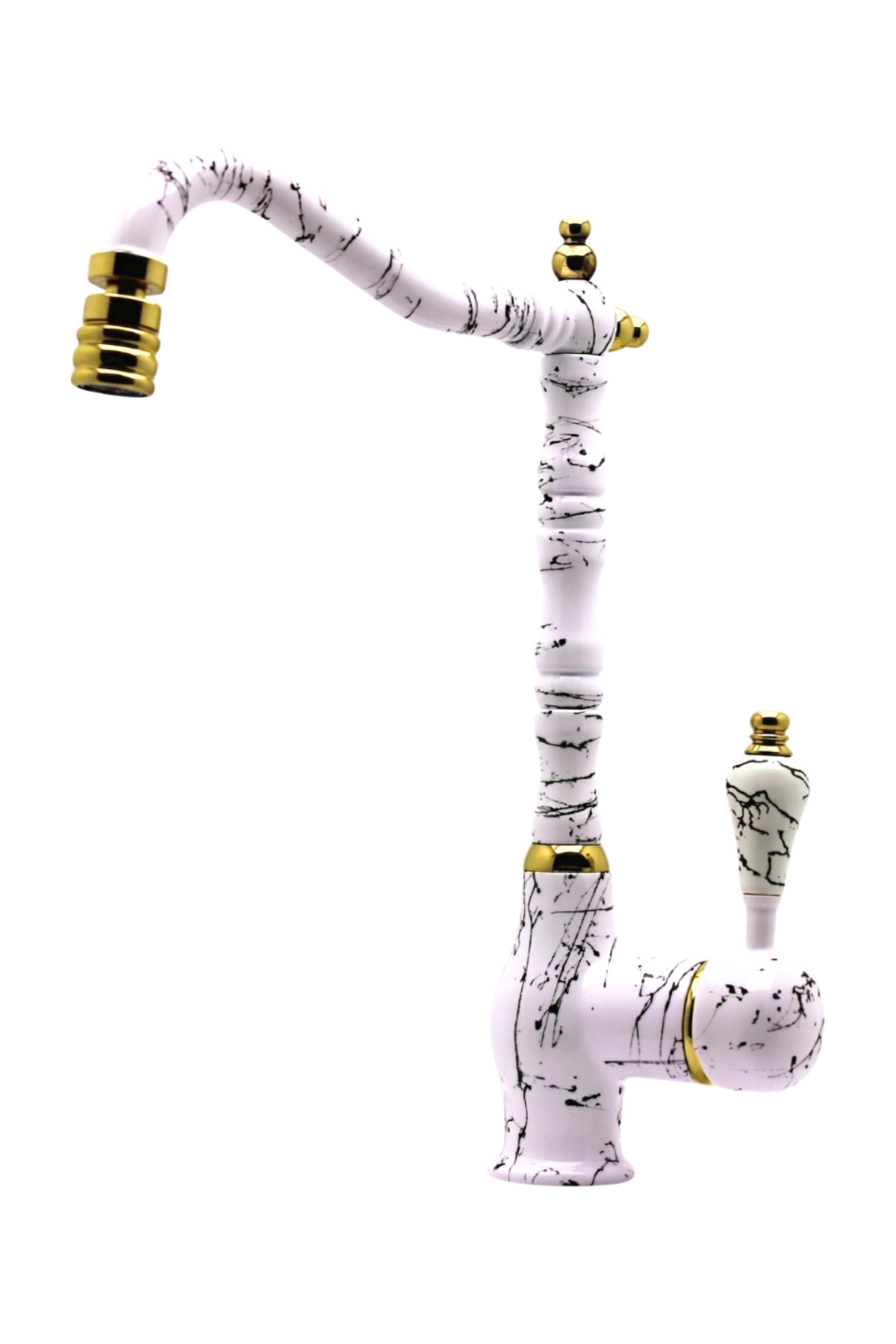 Rustic Vitange Kitchen Sink Faucet- Zen Design Brass- 360° Moving Head- MARBLE PATTERN HANDLE