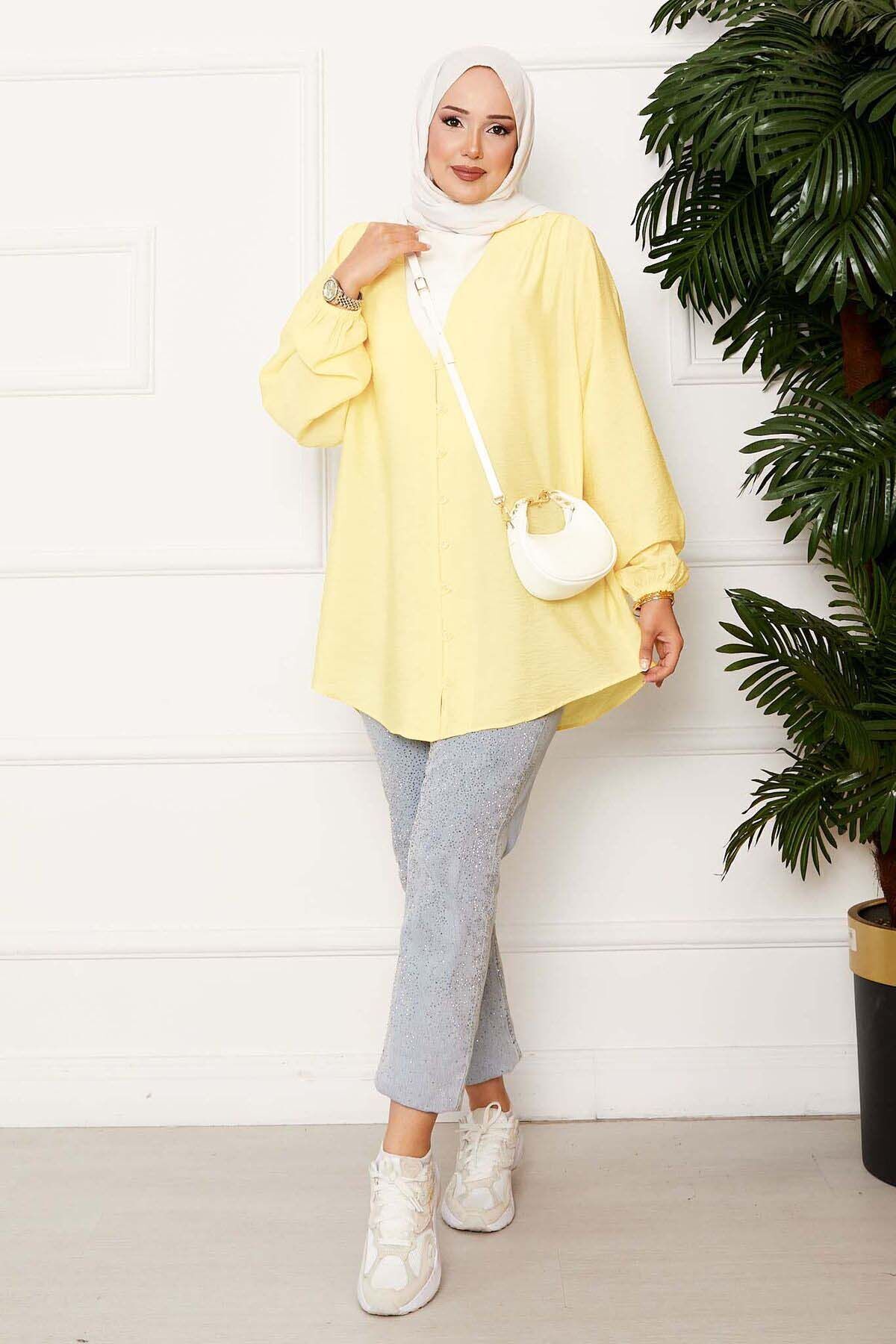 EBRUTESETTÜR  Önden Düğmeli Kimono Gömlek Açık sarı