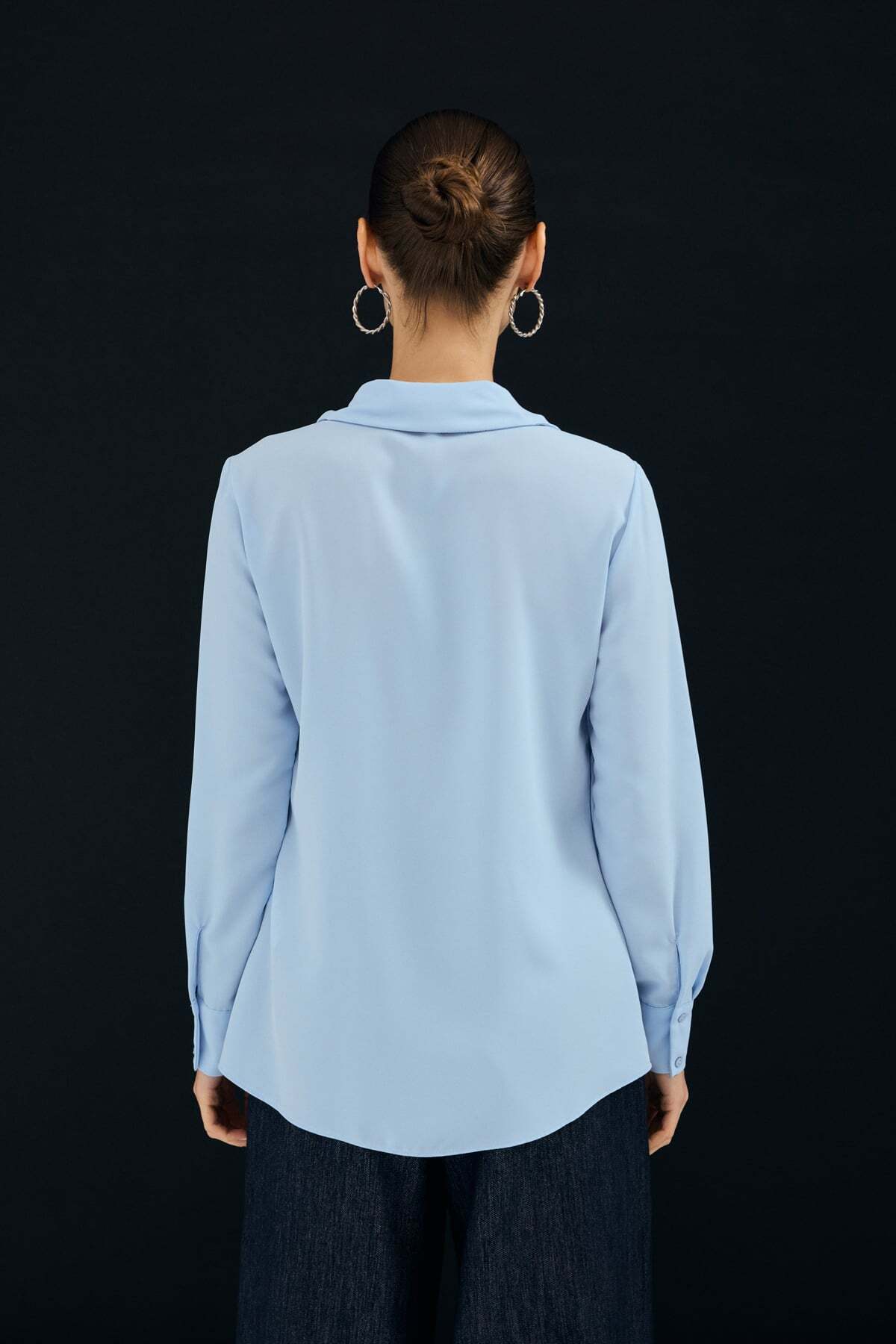 Sateen  Klasik Düz Gömlek - Mavi - Görsel 8