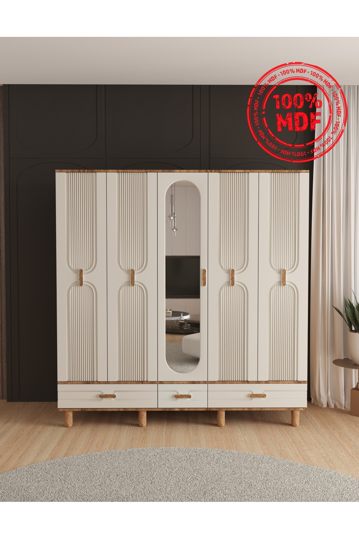 Teen & Bright VENÜS 5 KAPAKLI ÇEKMECELİ GARDIROP - TAMAMI MDF