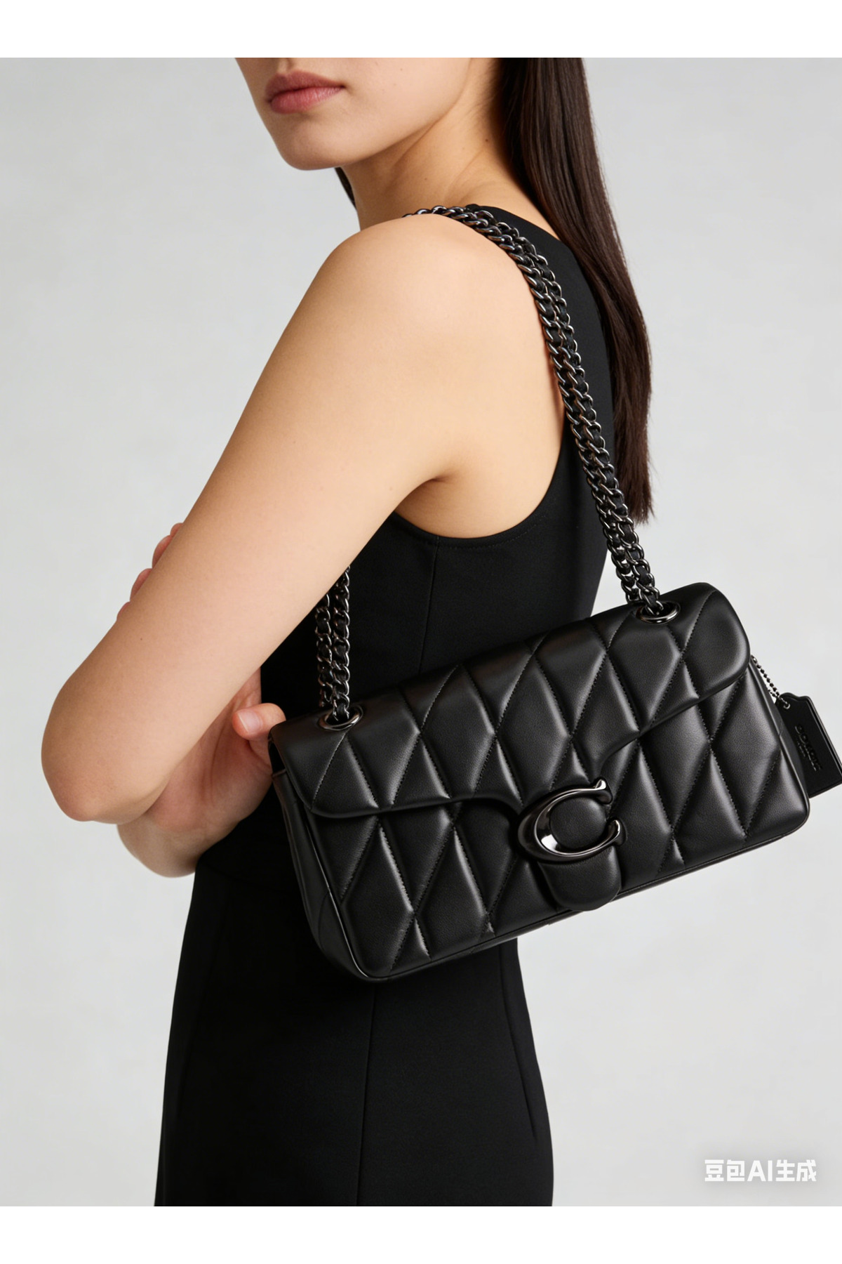 COASION Stylish black quilted shoulder bag/handbag, perfect for