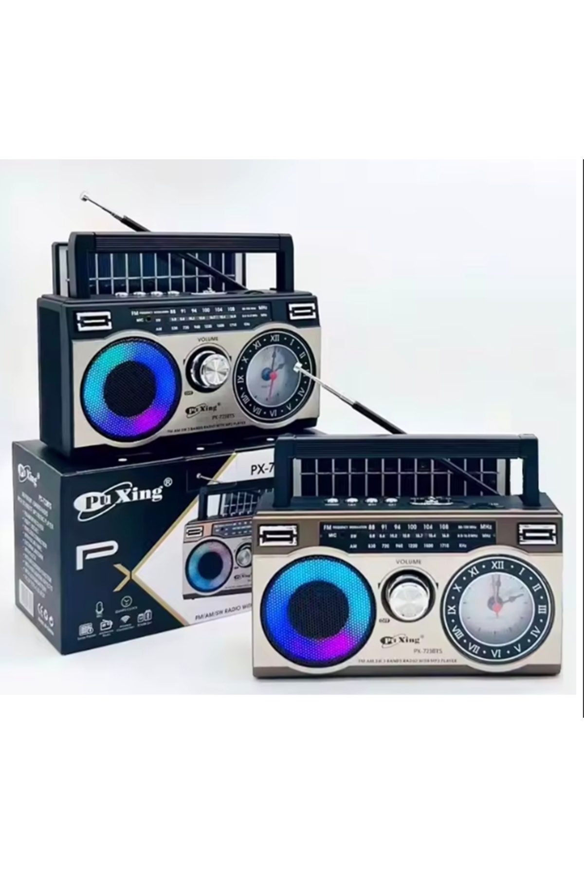 PX-723BTS Solar Music FM Radio USB MP3 Player Bluetooth Retro Rechargeable Tape Speaker Speaker