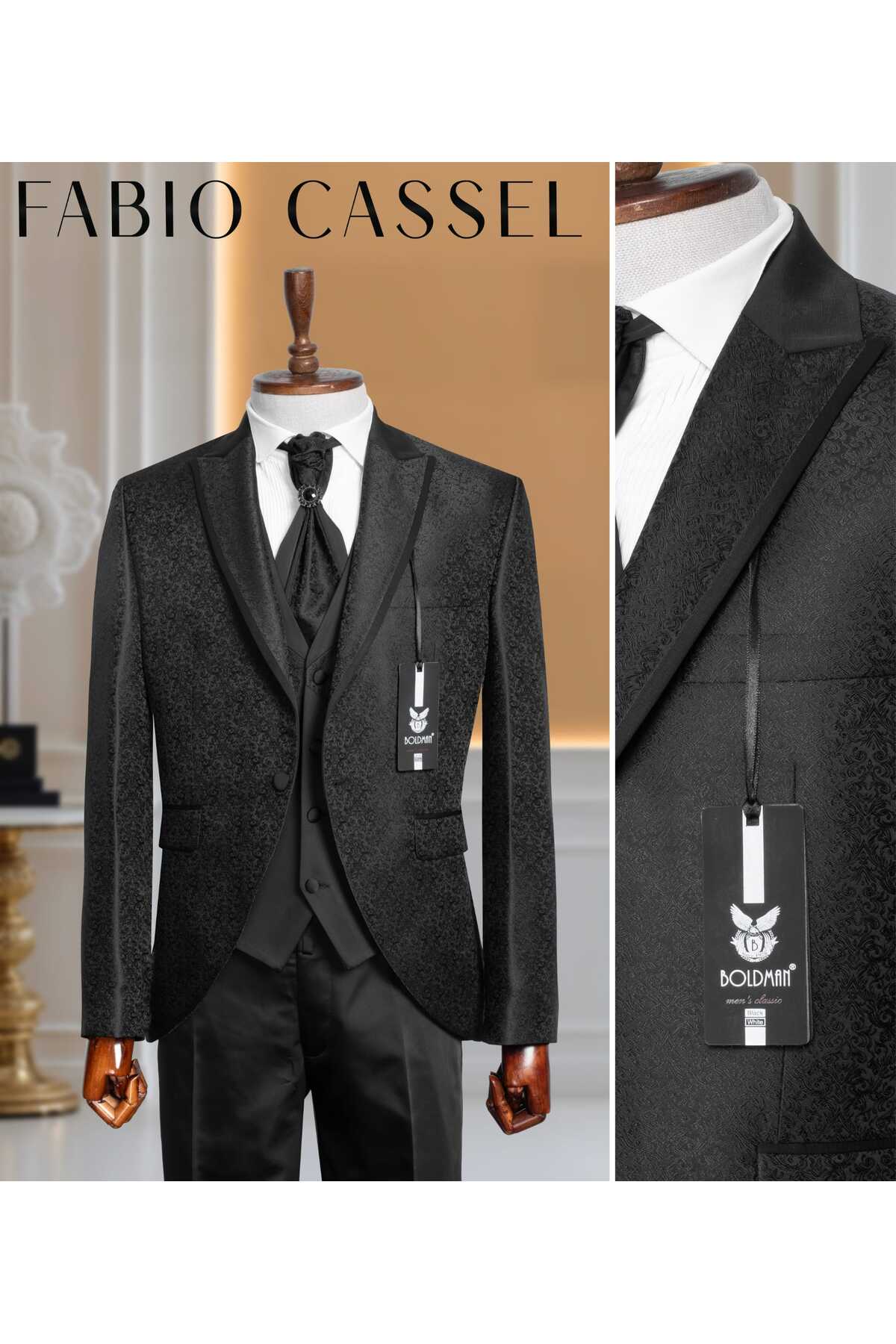 FABIO CASSEL Erkek Slim Fit Damatlık Takım Elbise, Düğün İçin Özel Tasarım