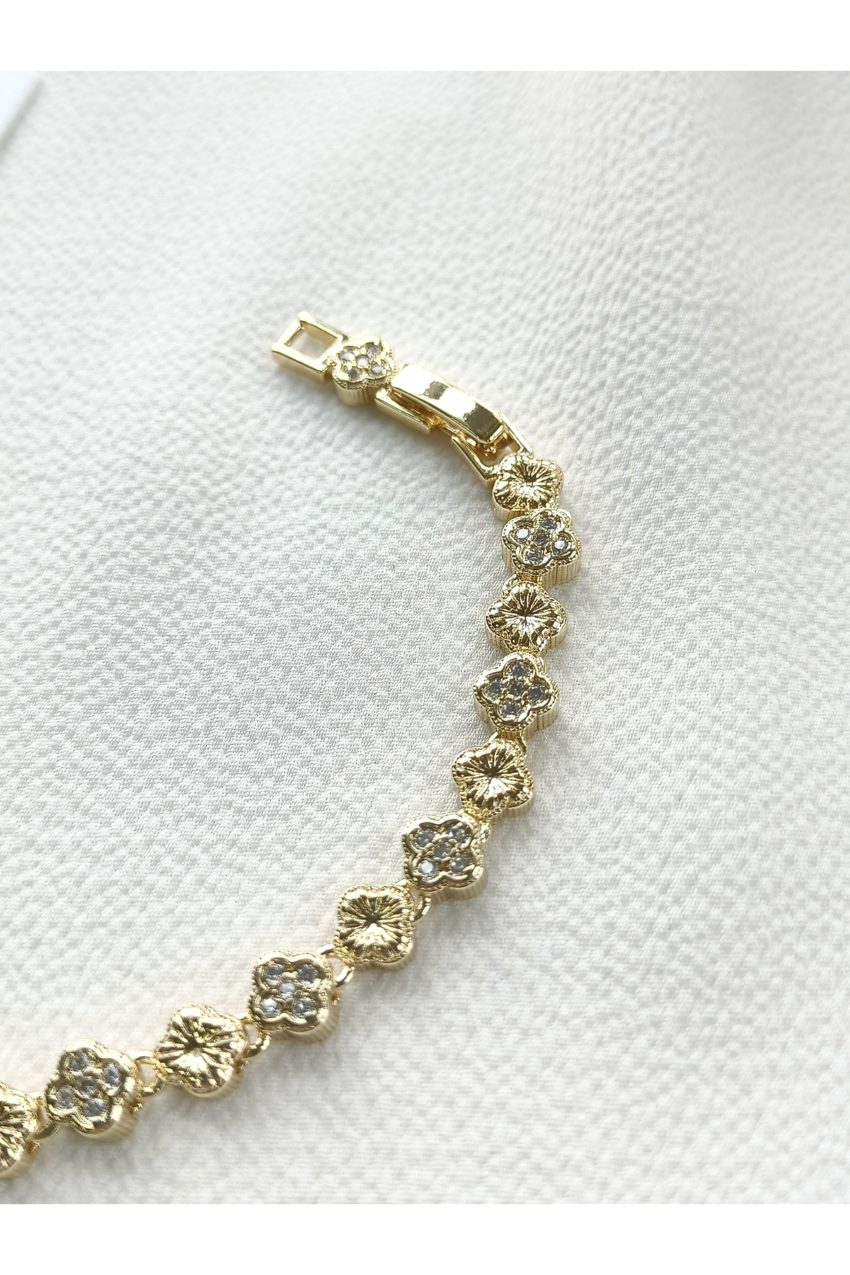 POKAK Kadın CM 14K Altın Kaplama Özel Seri Mini Yonca Kuyumcu Model Vip Bileklik 16,5+2 cm görsel 3