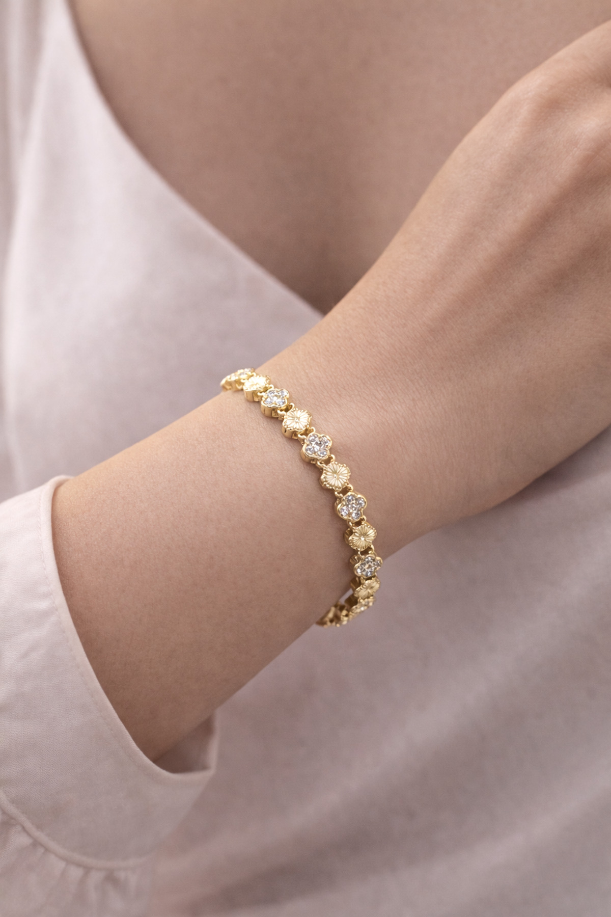 POKAK Kadın CM 14K Altın Kaplama Özel Seri Mini Yonca Kuyumcu Model Vip Bileklik 16,5+2 cm görsel 4