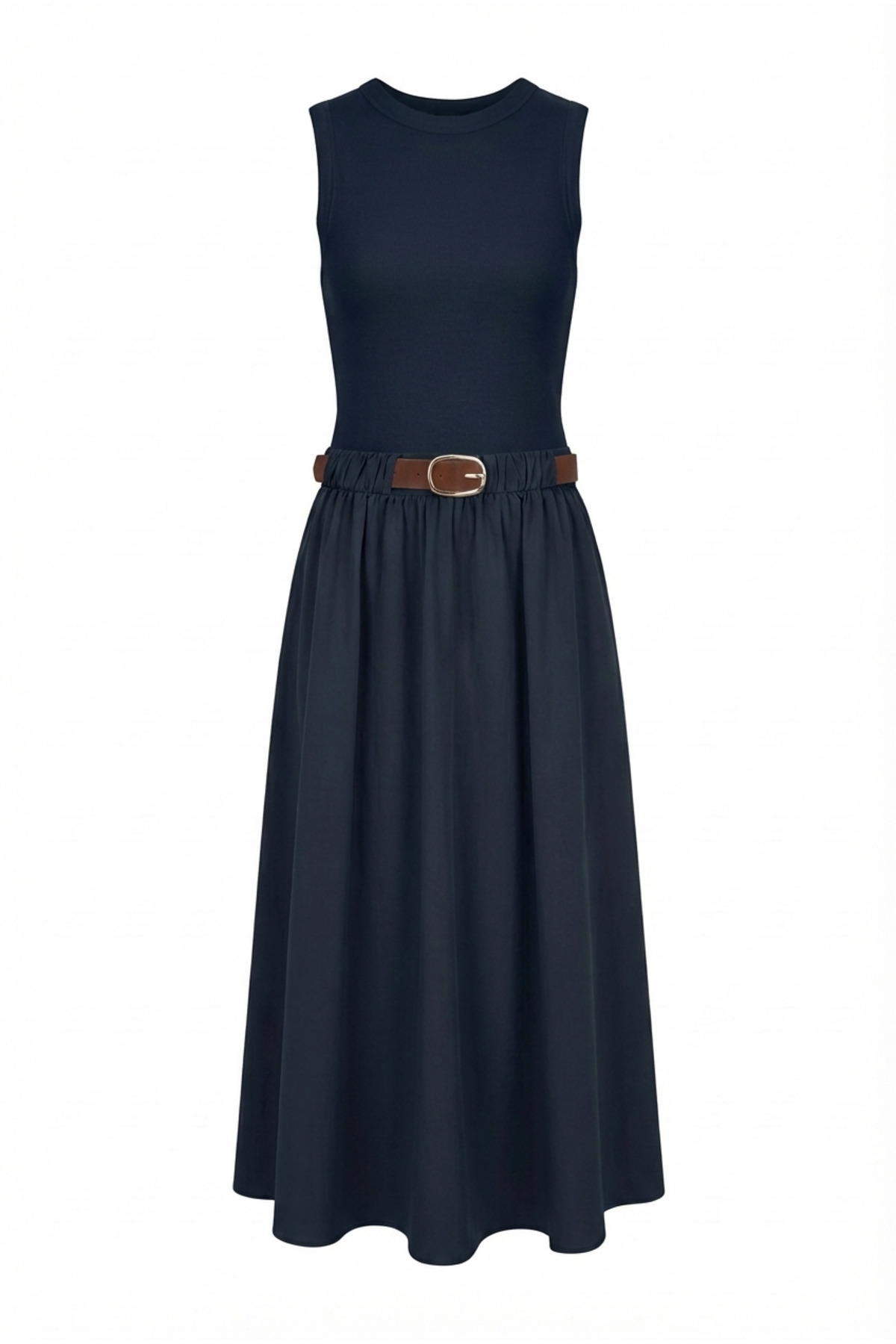 HAZELANNA  Kemer Detaylı Lacivert Elbise