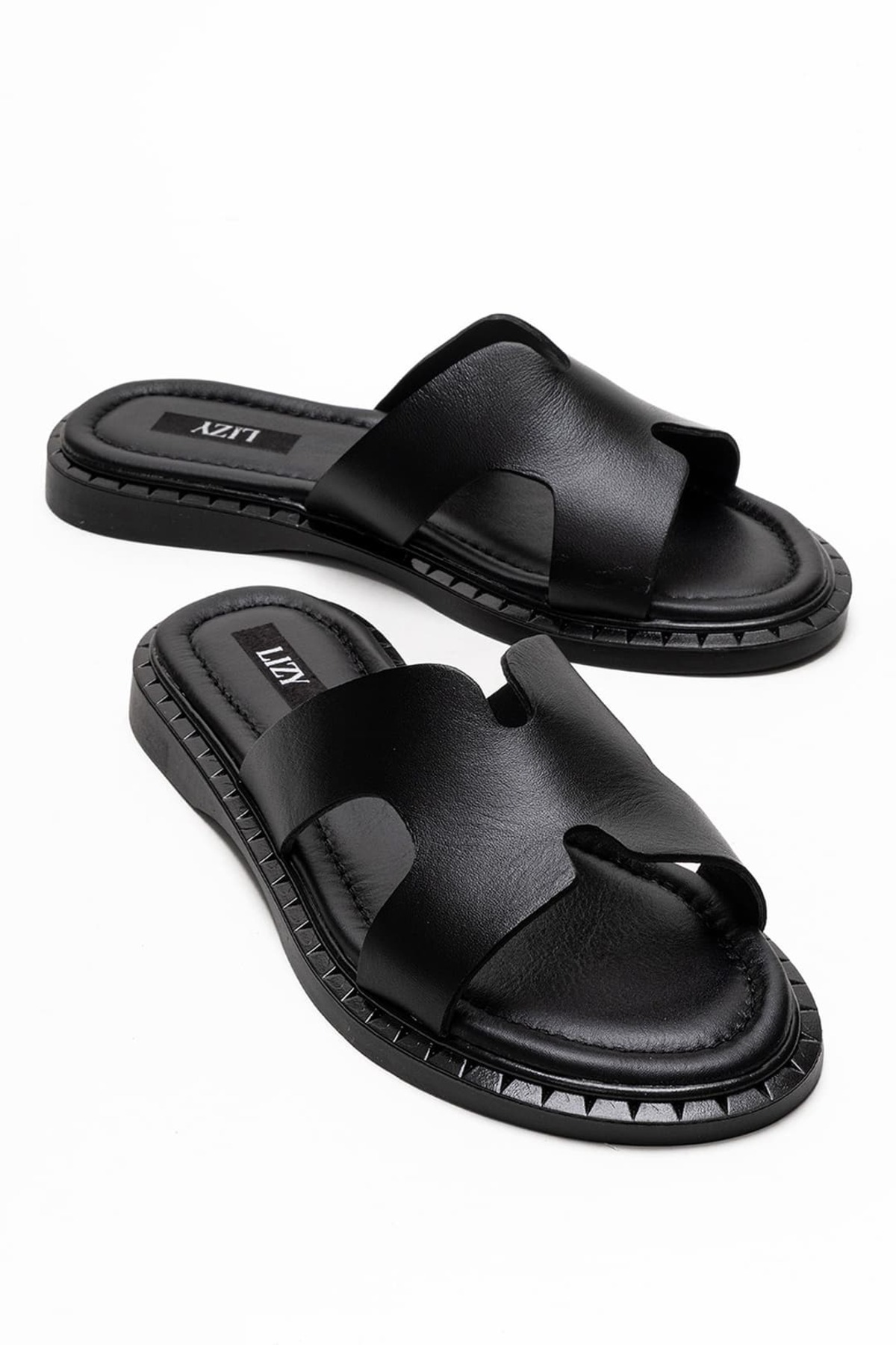 Women's Black Genuine Leather Slippers Casual Casual Stylish Summer Comfort Modern