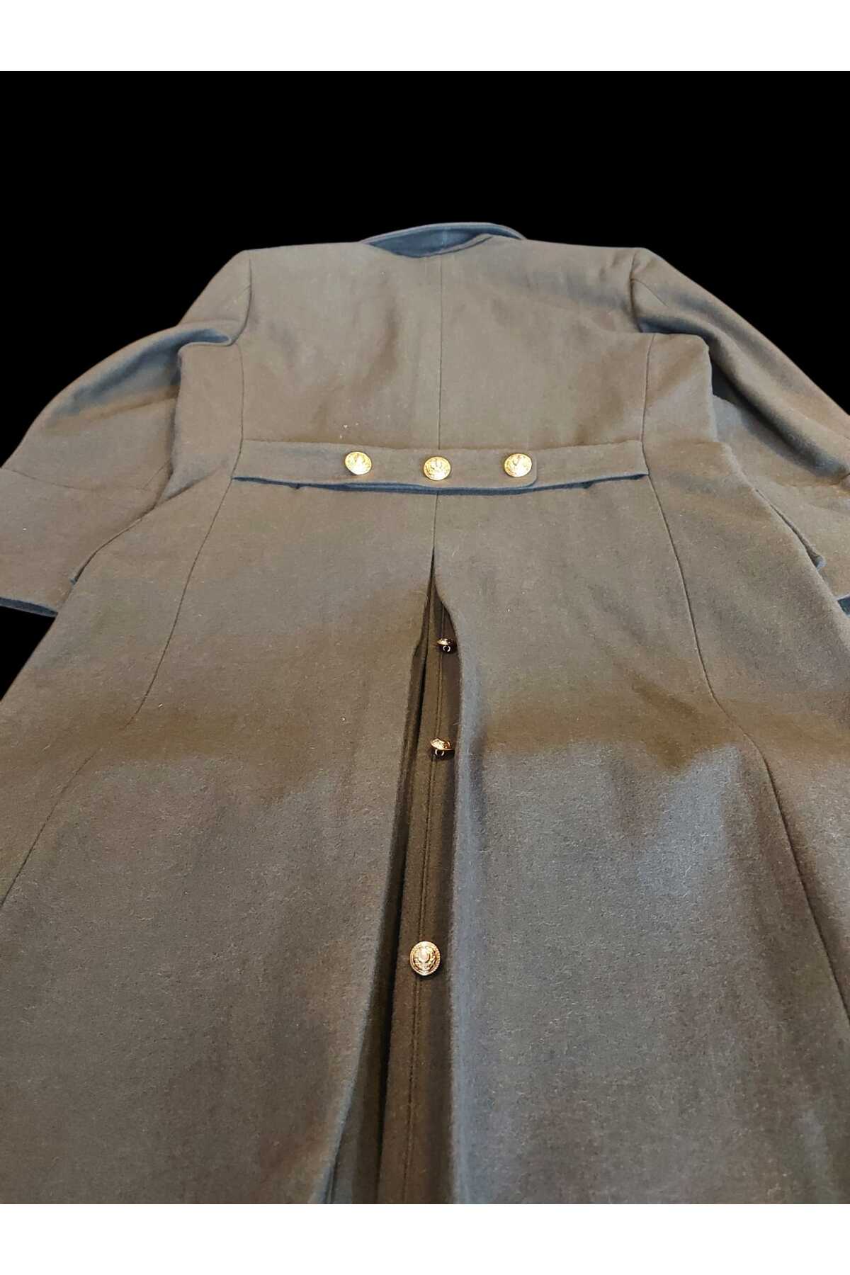 پالتو پشمی ارتشی ترکیه (با سردوشی) (سایز ۵۱-D/M-L) محصول کاملاً نو (مدل کمر دکمه‌دار و چاک‌دار) — خاکی KHO-04-1054 — تصویر 5 از 8