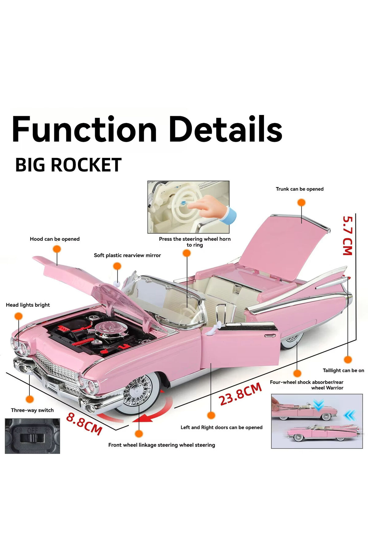 TOYTOPIA 1959 Cadillac Eldorado Biarritz 1:24 Ölçekli Döküm Klasik