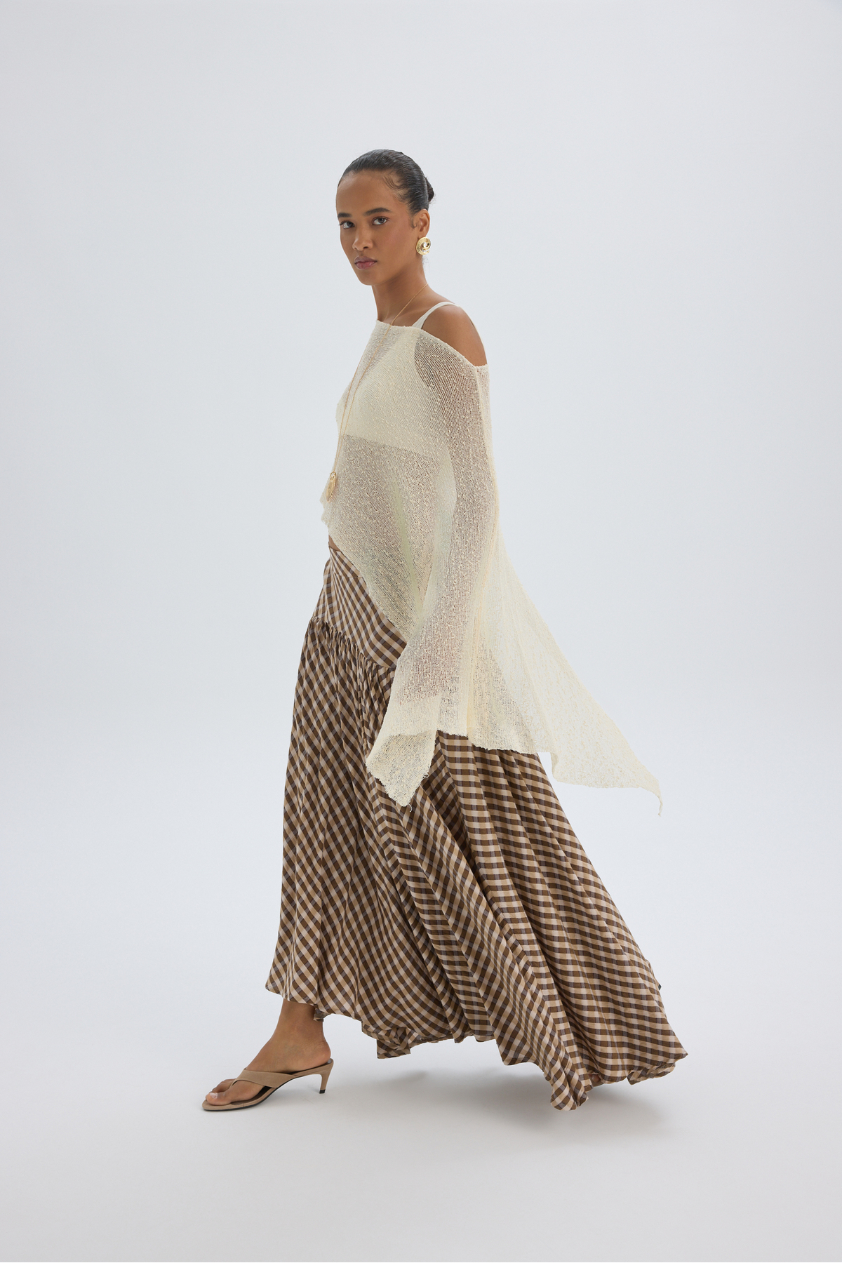 MAI STUDIOS CO.  Amelisse Ekoseli Kahve Uzun Etek - Görsel 2