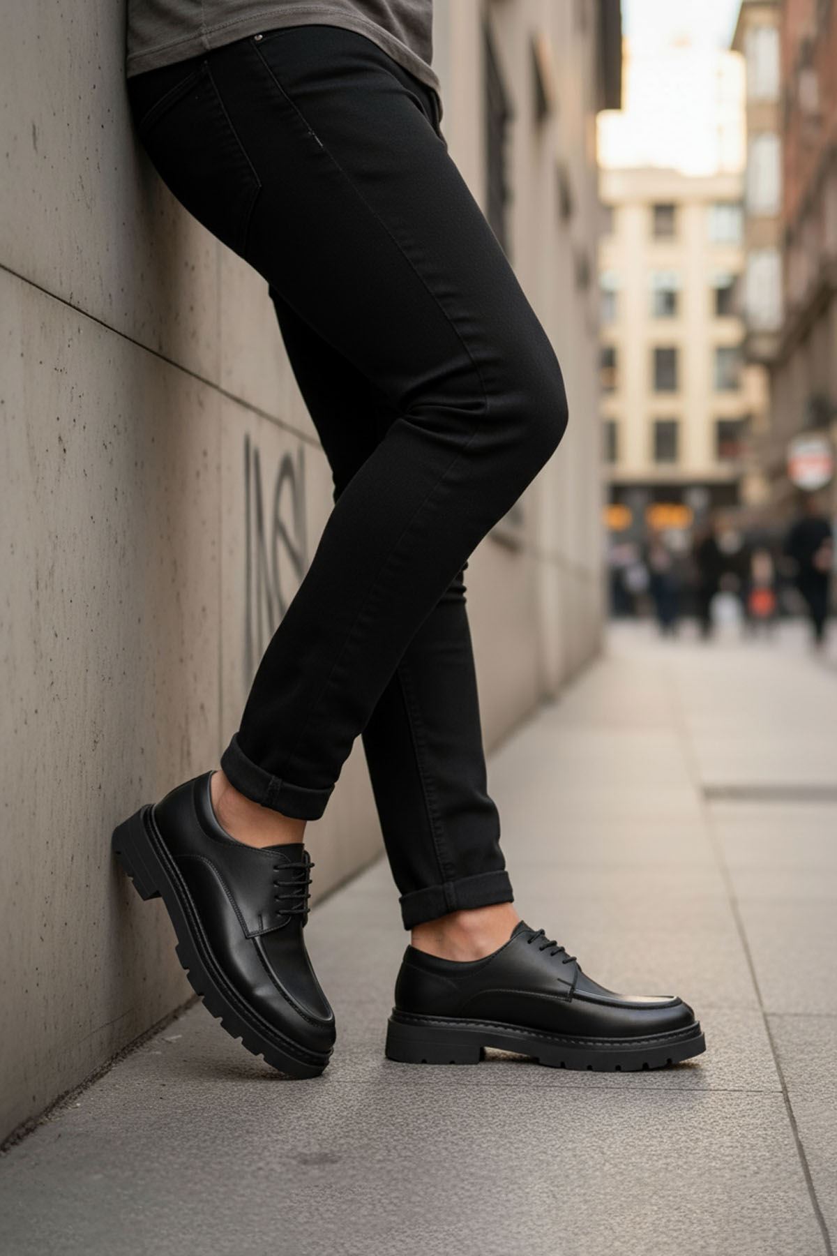 Deri De Luxe  Bağcıklı Hakiki Deri Kalın Taban Erkek Klasik Ayakkabı