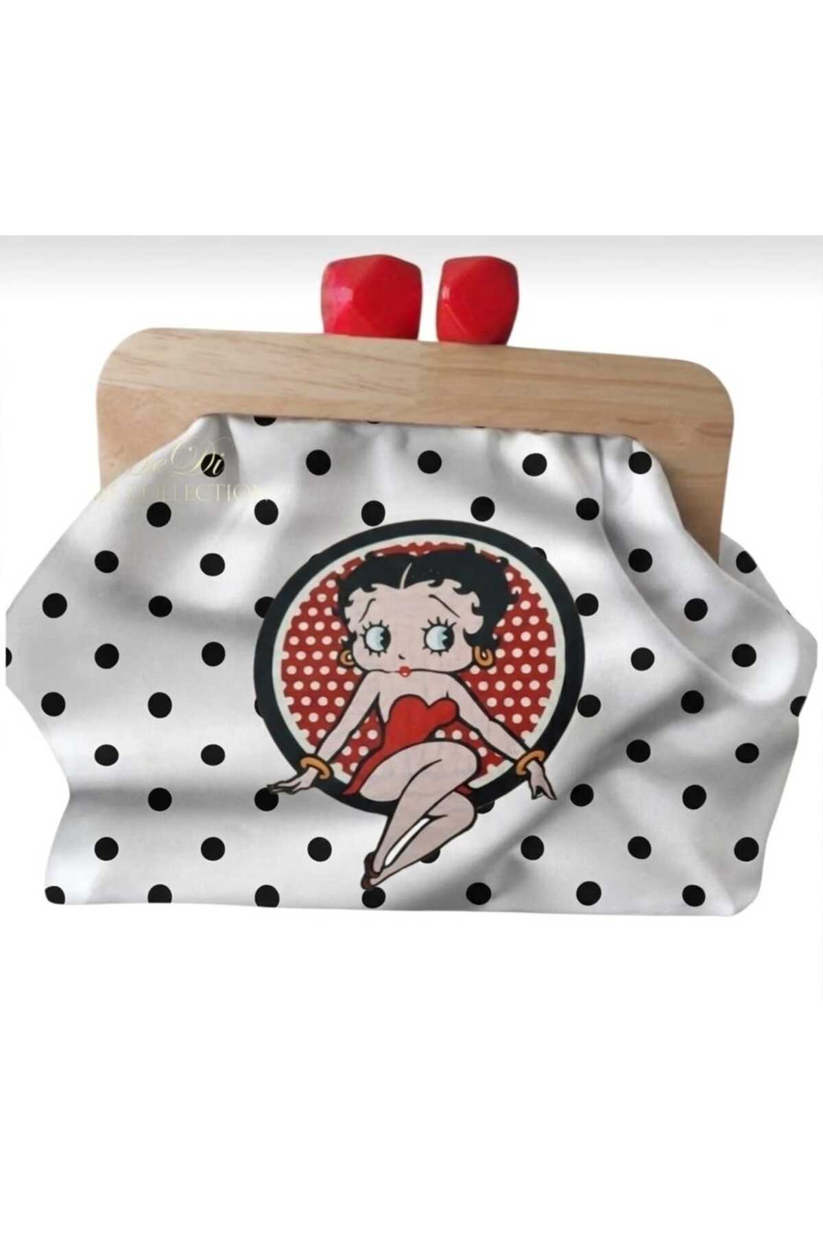 handedizayn Betty Boop Ahşap Burslu Puantiyeli Zincir Askılı