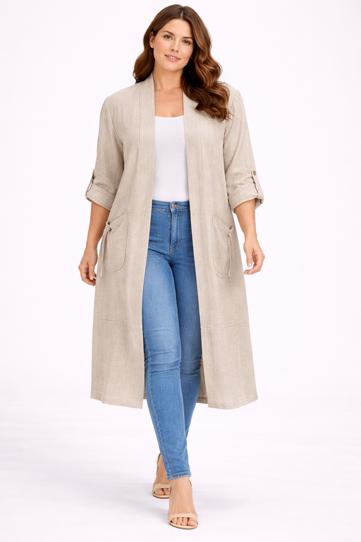 Women's Plus Size Stone, Foldable Sleeve Detail, Container with Pocket 65N39458