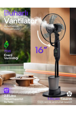 aetcr ACFN01 16" İnç 75W Uzaktan Kumandalı Buharlı Vantilatör - 2.8L Su Hazneli